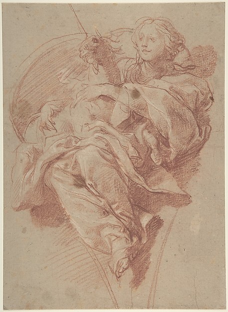 Allegorical Figure of Purity with a Unicorn (recto); Study for Drapery (verso) — Baldassarre Franceschini