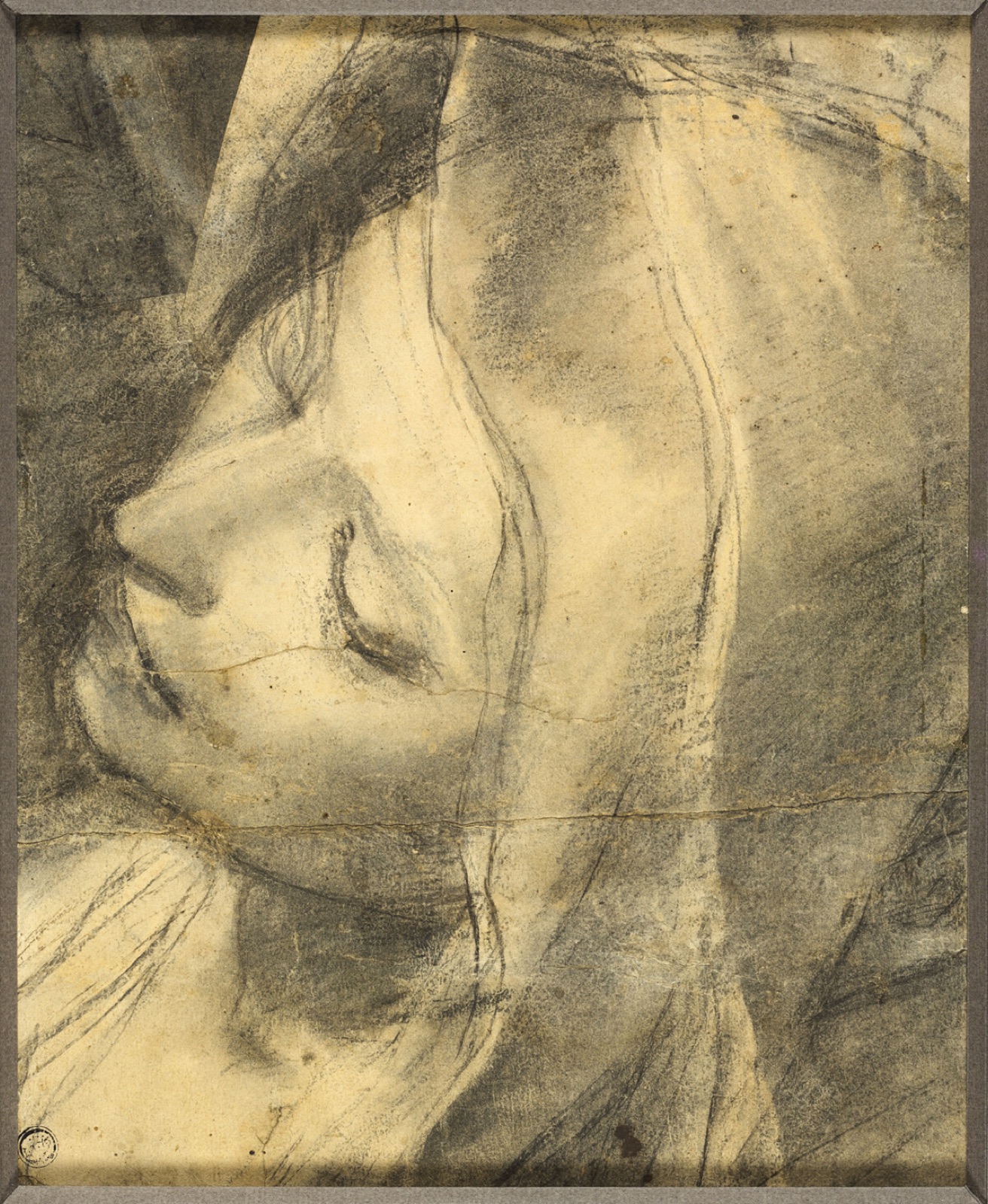 Head of the Swooning Virgin: Study for the Deposition (recot) Base of Column (verso) — Federico Barocci