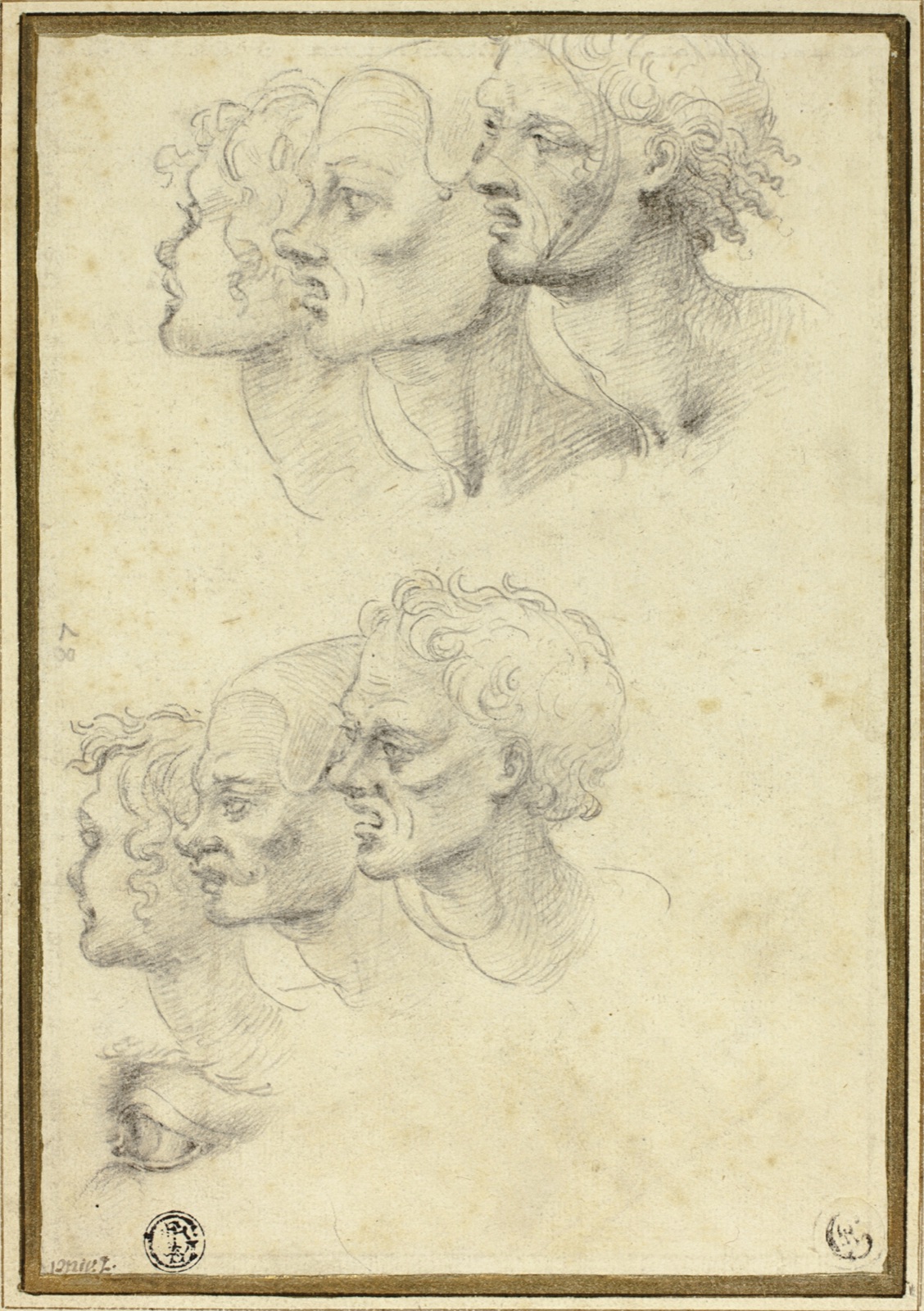 Sketches of Three Male Heads in Profile — Italian, Roman or Lombard