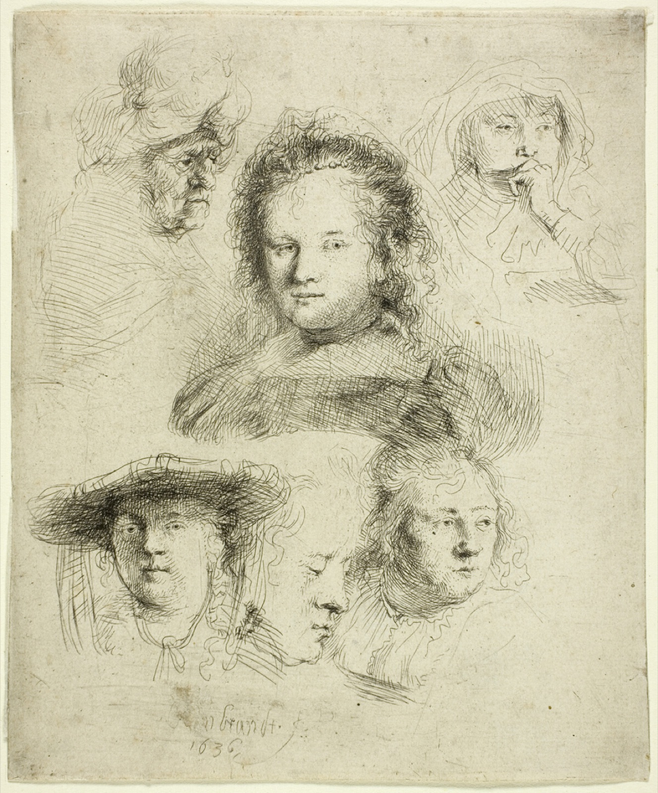 Studies of the Head of Saskia and Others — Rembrandt van Rijn