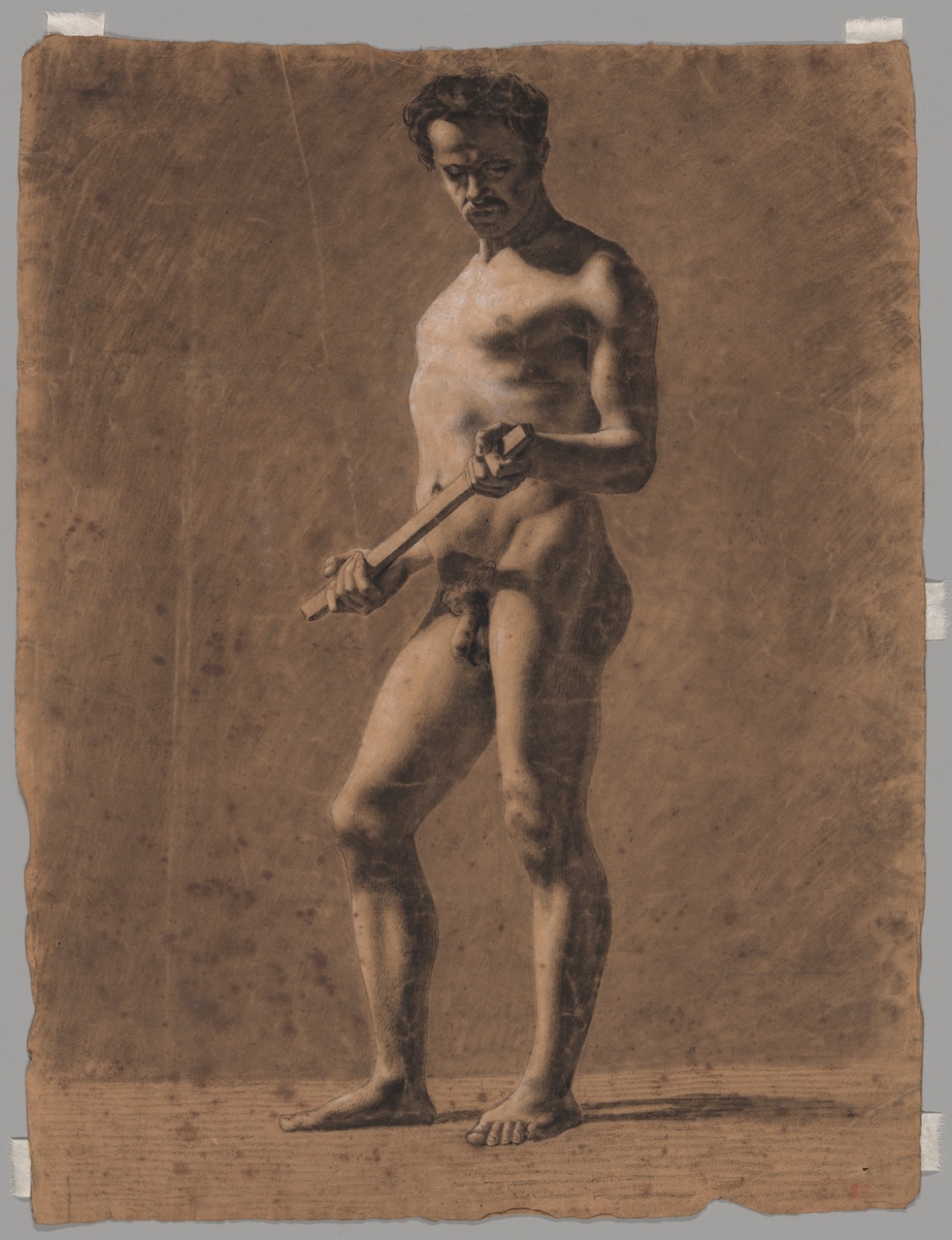 Standing Academic Male Nude (recto); Sketch of Upper Arm (verso) — Eugène Delacroix