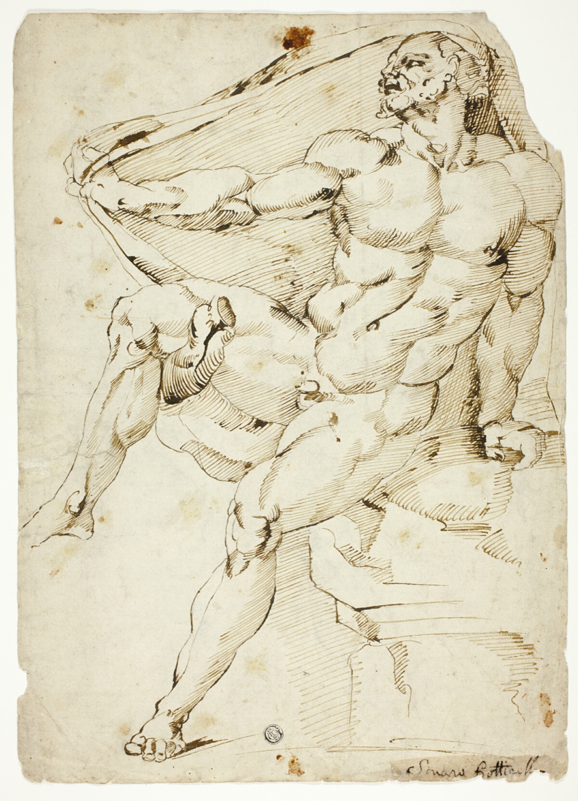 Academic Male Nude Representing Hercules with Nessus's Robe (recto and verso) — After Baccio Bandinelli