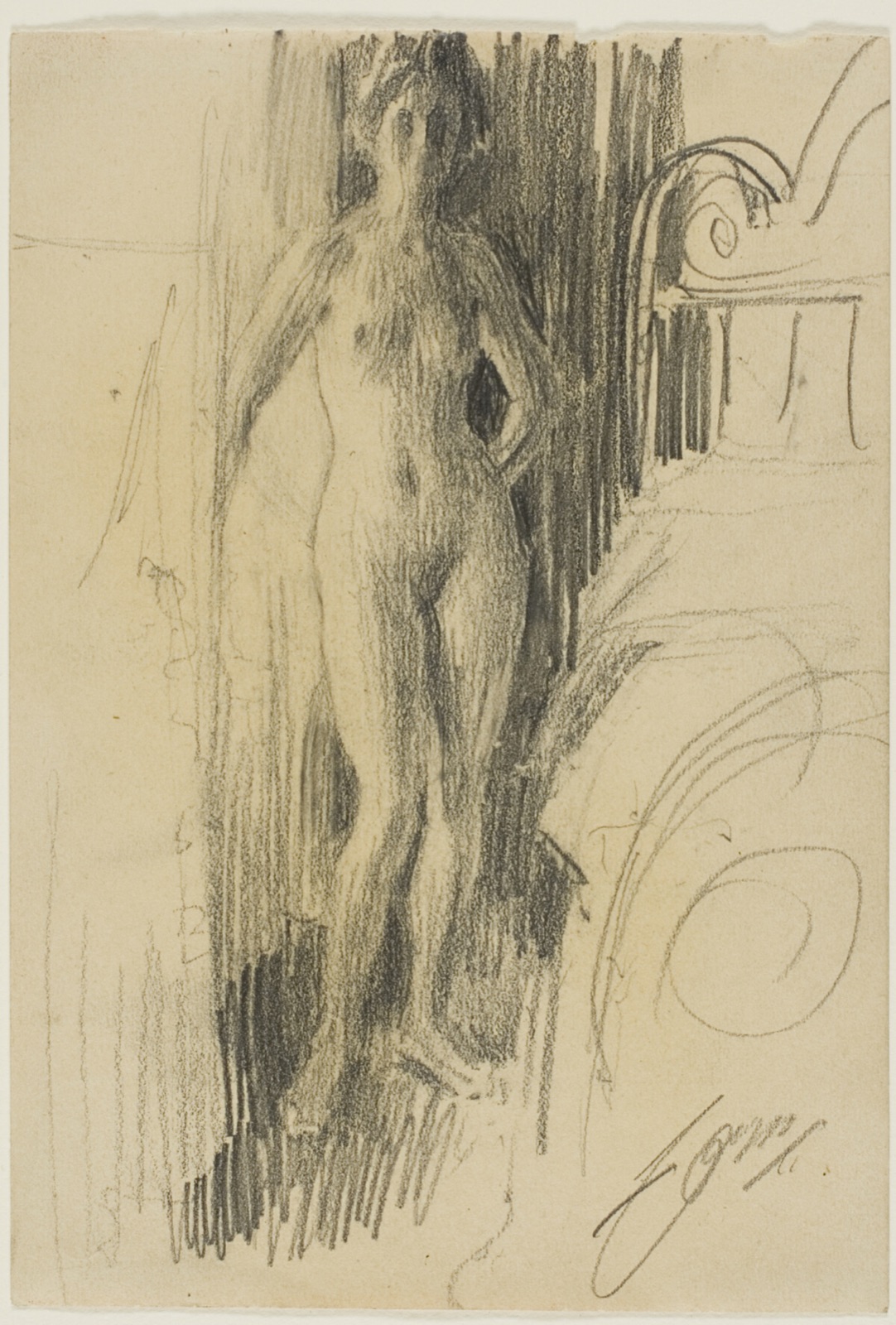 Nude Figure Standing Near a Bed — Anders Zorn