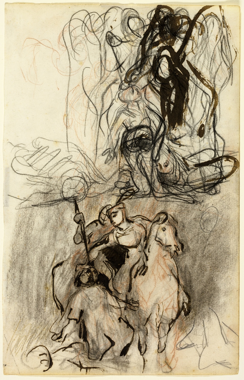 Two Sketches; Armed Riders and Figure on the Ground — Attributed to Eugène Delacroix