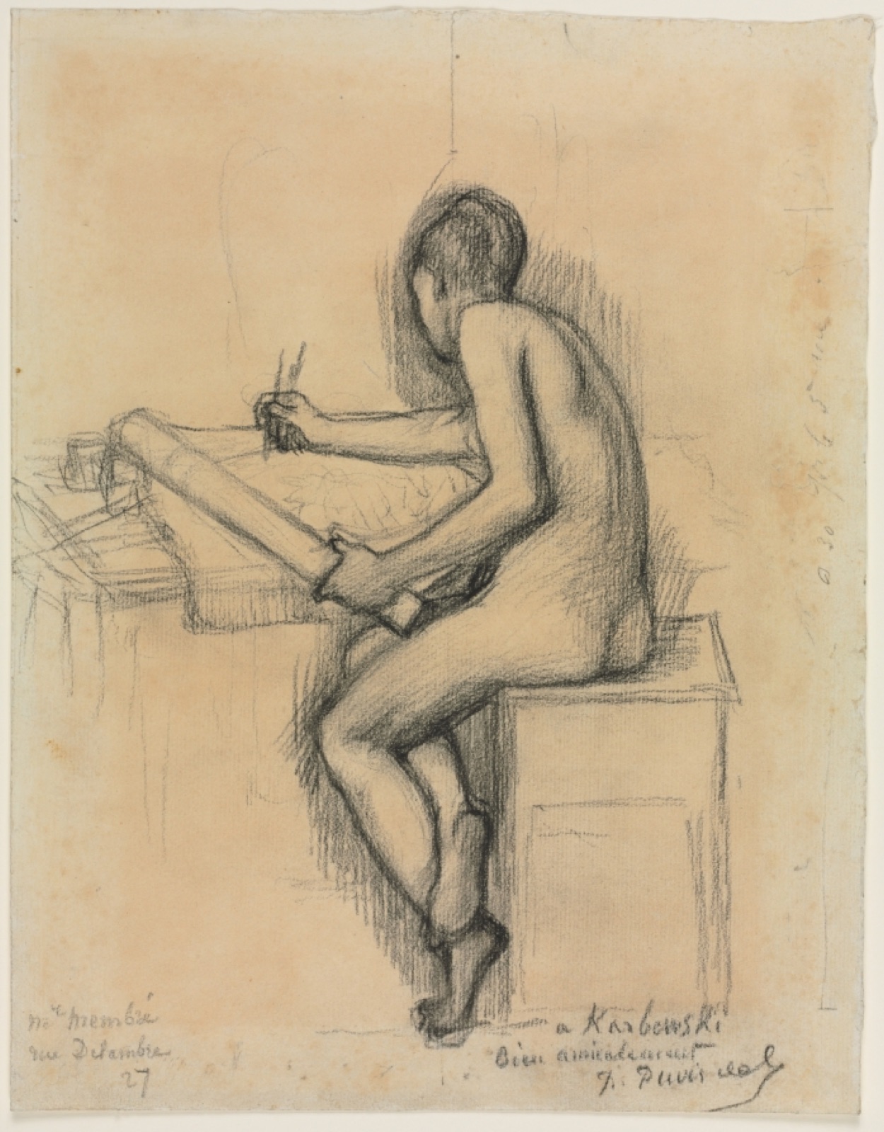 Study of a Seated Nude Female Model Drawing — Pierre Puvis de Chavannes