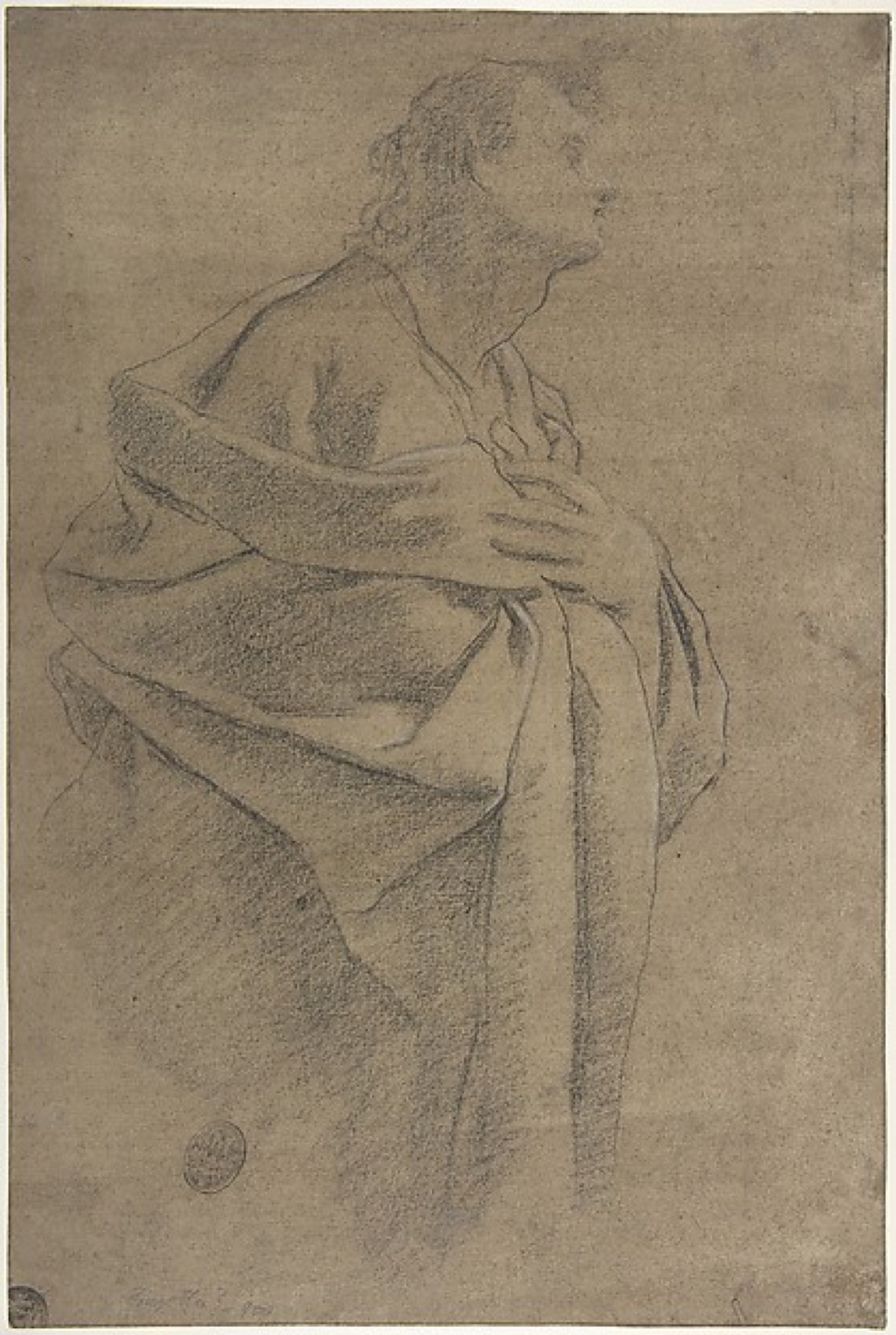 Saint Bartholomew (recto); Study of Drapery and Two Hands (verso) — Carlo Bononi