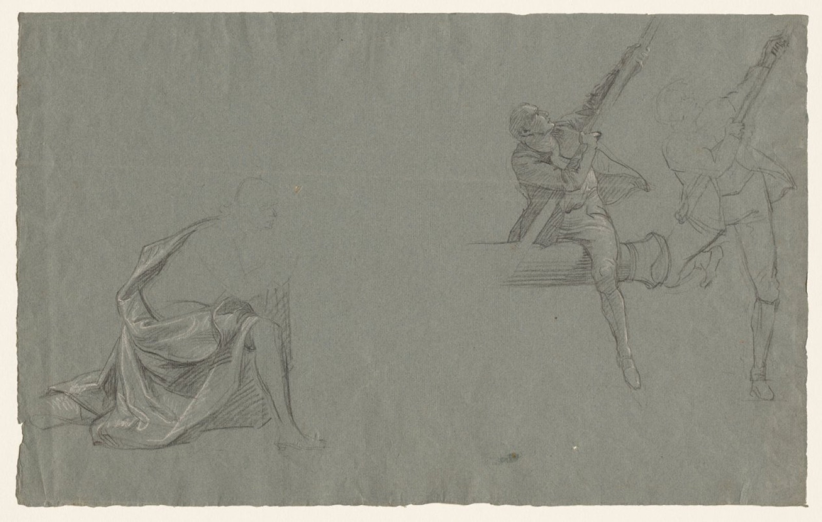 Drapery Study; Two Figures Pulling a Pole — John Singleton Copley