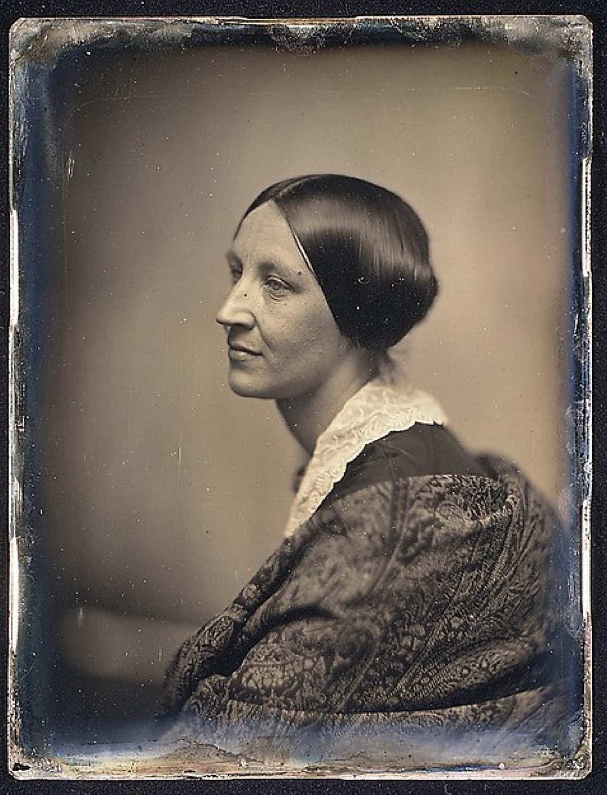 [Woman in Profile with Lace Collar and Shawl] — Southworth and Hawes