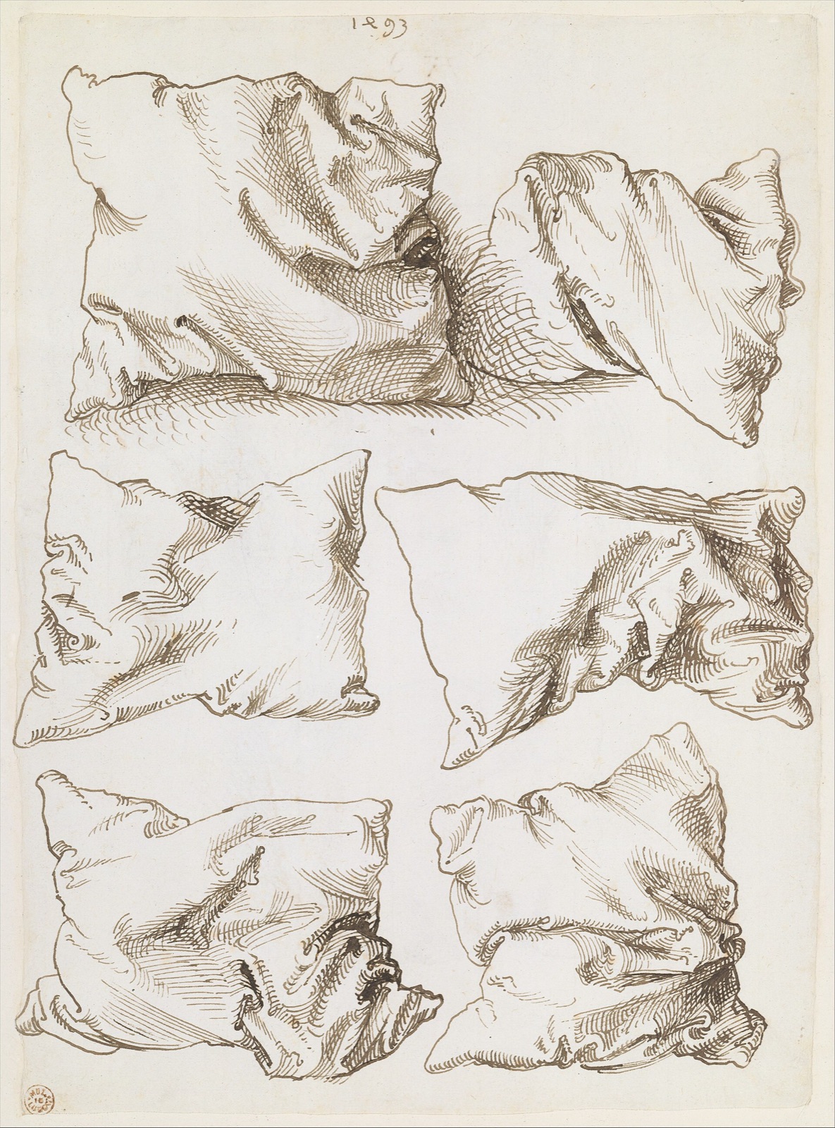 Albrecht Dürer, Six Studies of Pillows (MET 1975.1.862 verso) — Albrecht Dürer