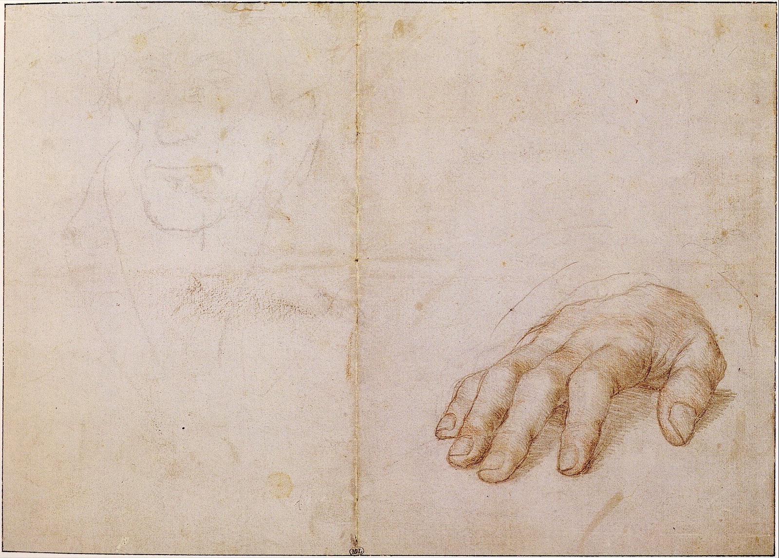 Study of right hand of Erasmus, with sketch of face, by Hans Holbein the Younger — Hans Holbein the Younger
