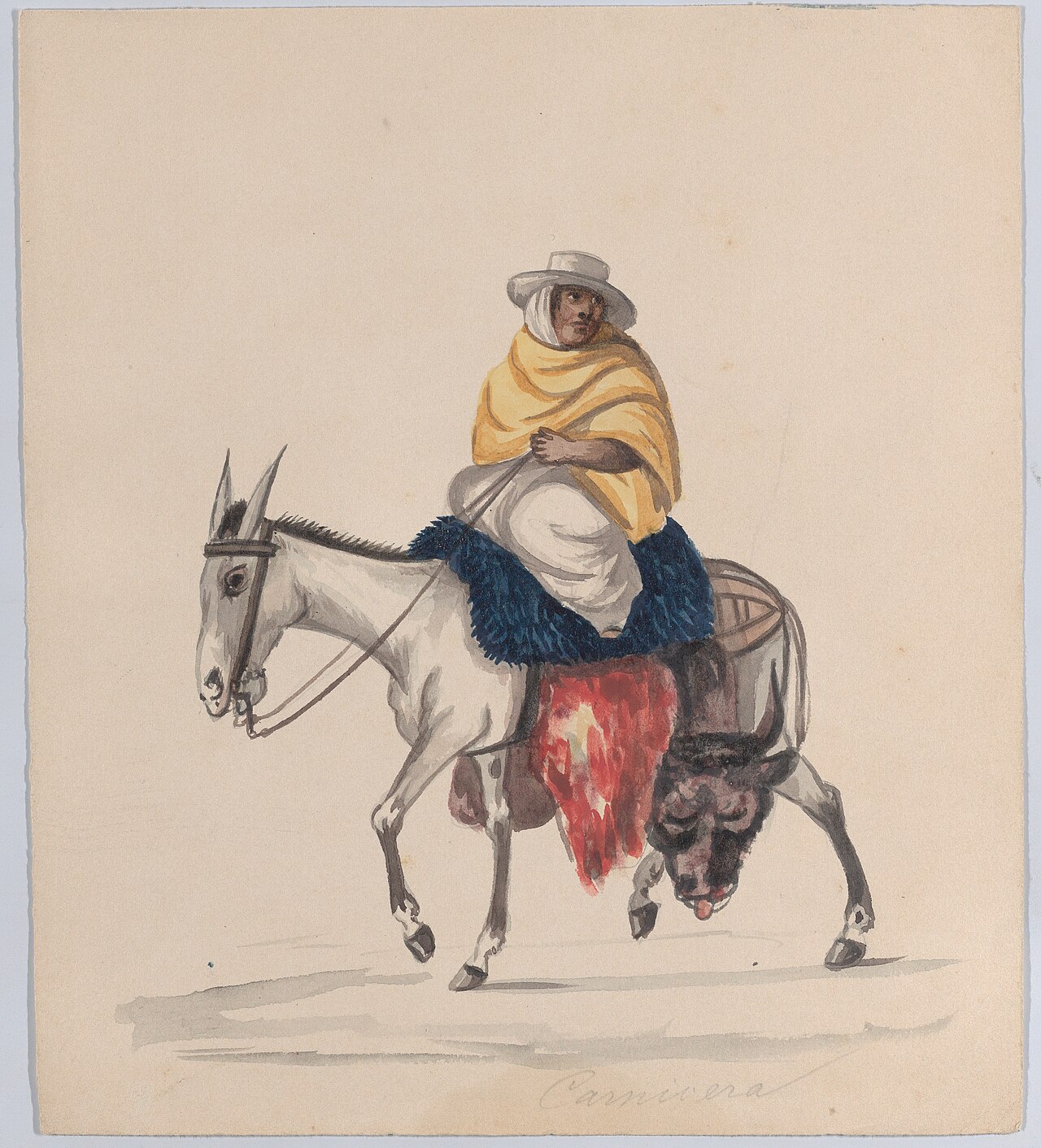 A butcher riding a donkey, from a group of drawings depicting Peruvian costume MET DP883538 — Attributed to Pancho Fierro