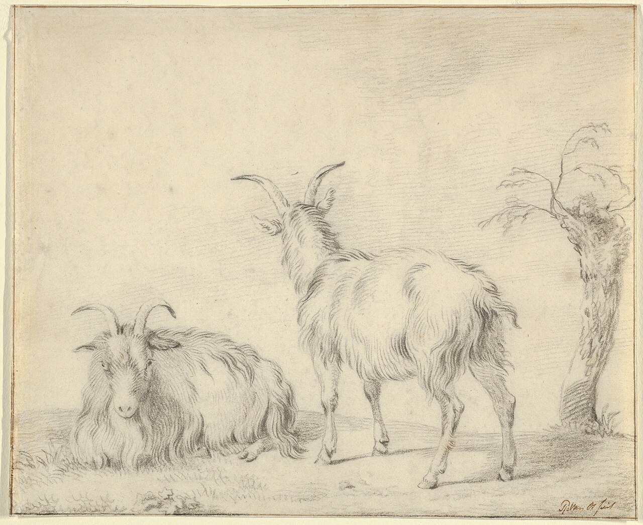 A Standing and a Lying Goat Near a Small Tree MET DP852155 — Pieter Gerardus van Os