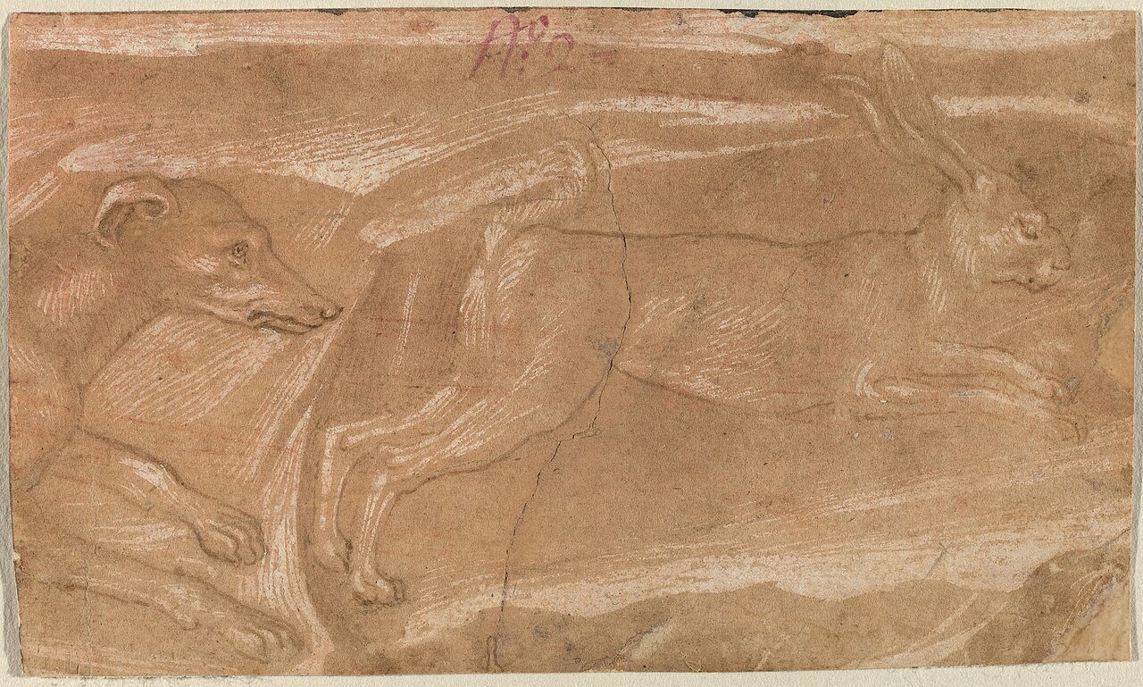 Benozzo Gozzoli, A Hound Chasing a Hare, c. 1455, NGA 75840 — Benozzo Gozzoli