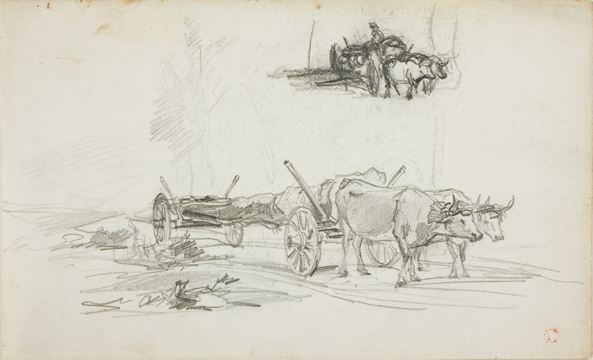 Two Sketches of Oxen Hauling a Log — Charles François Daubigny