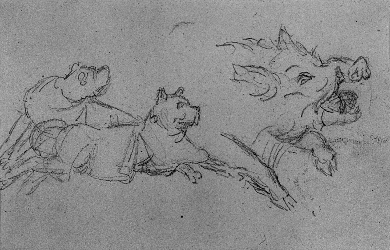 Antoine-Louis Barye - Mastiffs and the Head of a Wild Boar - Walters 372033 — Antoine-Louis Barye