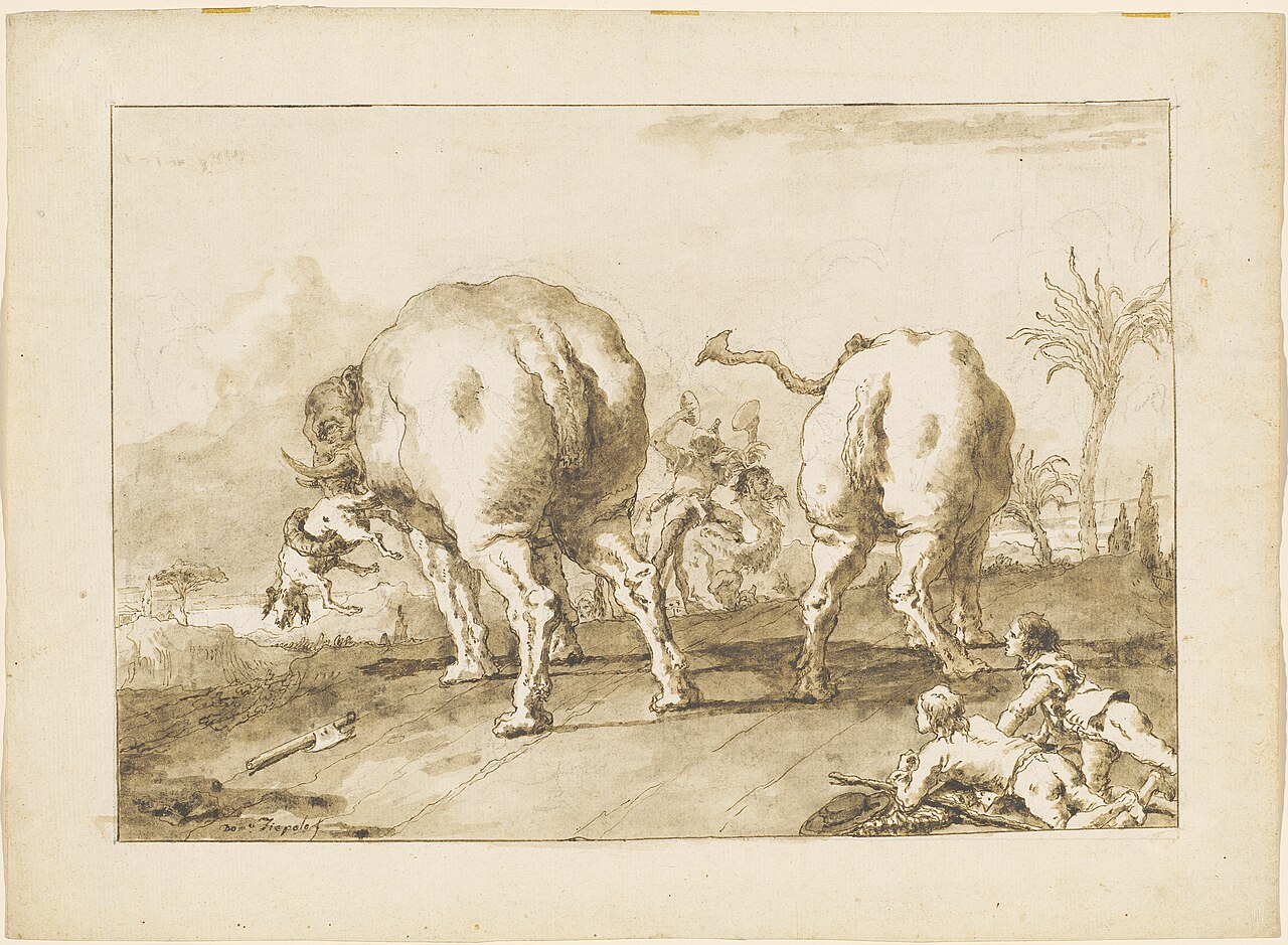 Giovanni Domenico Tiepolo, Two Rampaging Elephants, 1790-1792, NGA 139308 — Giovanni Domenico Tiepolo