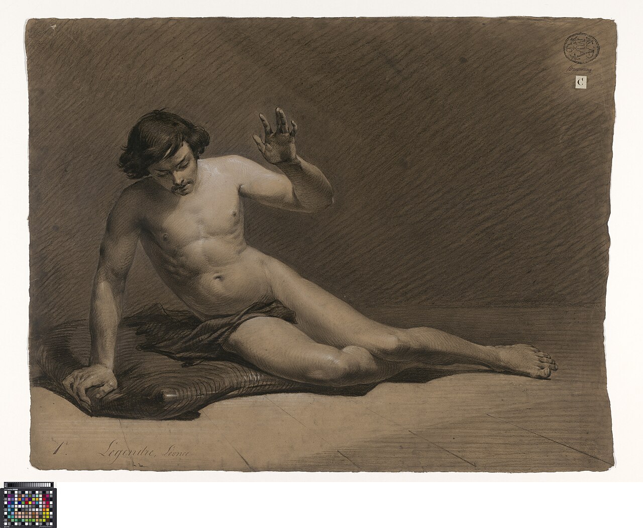 Academische studie naar levend model, liggend mannelijk naakt, 1853, Léonce Legendre, Musea Brugge, 0016.GRO0243.II — Léonce Legendre
