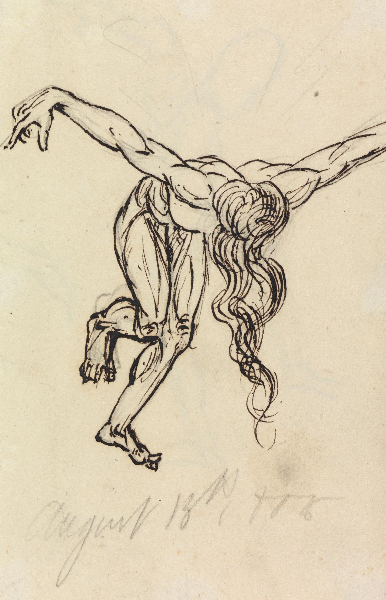 Benjamin Robert Haydon - Study of a Nude, Leaning Forward, with Arms Extended Out - B1977.14.2580 - Yale Center for British Art — Benjamin Haydon