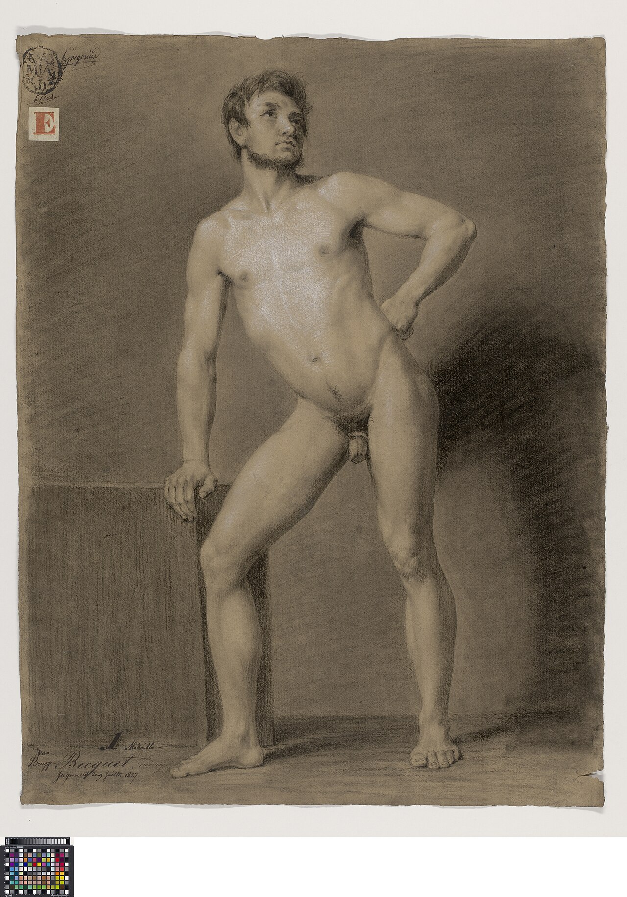 Academische studie naar levend model, staand mannelijk naakt, 1837, Henry Jean Becquet, Musea Brugge, 0016.GRO0217.II — Henry Jean Becquet