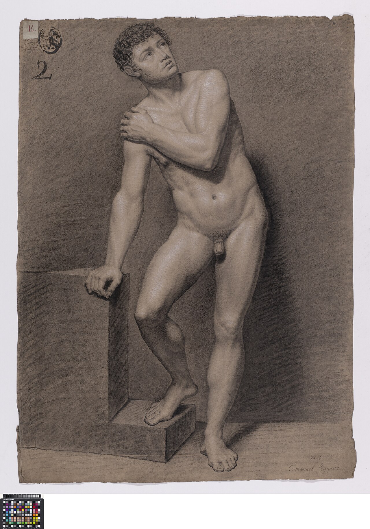 Academische studie naar levend model, staand mannelijk naakt, 1806, Emmanuel Bogaert, Musea Brugge, 0016.GRO0125.II — Emmanuel Bogaert