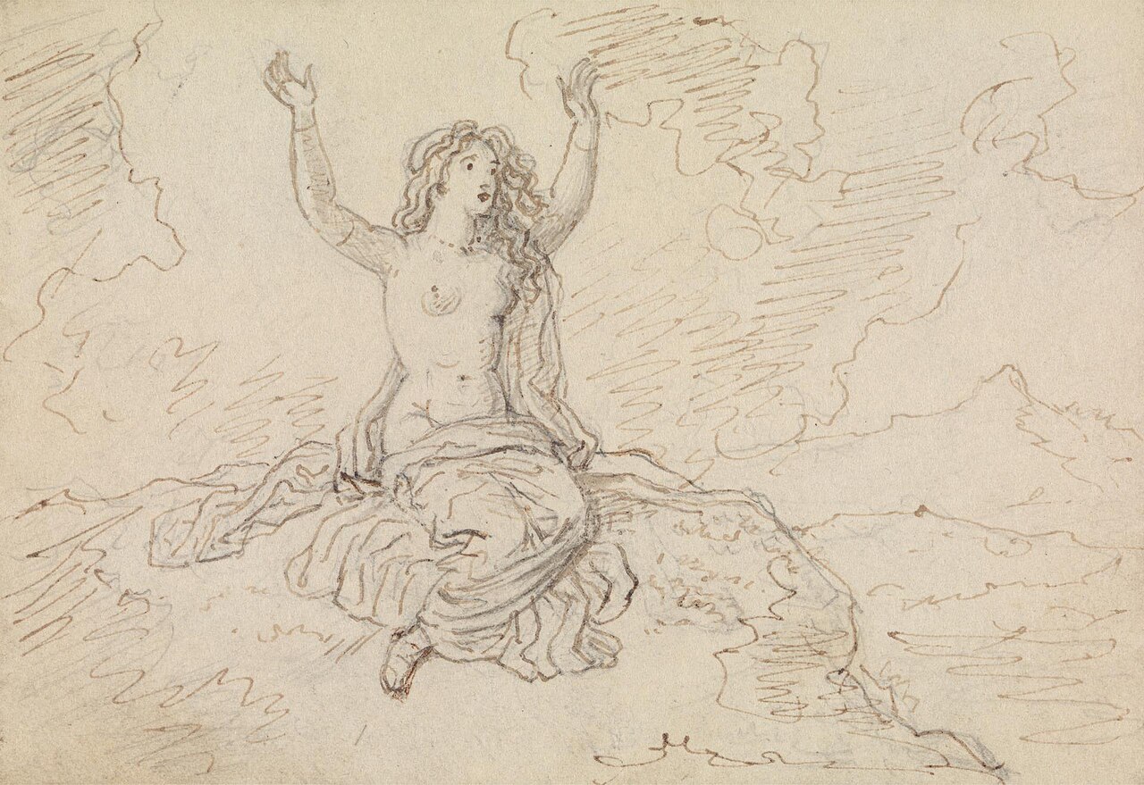 Robert Smirke - Study of a Semi-Nude Woman, Sitting, with Her Arms Raised Over Her Head - B1977.14.3535 - Yale Center for British Art — Robert Smirke