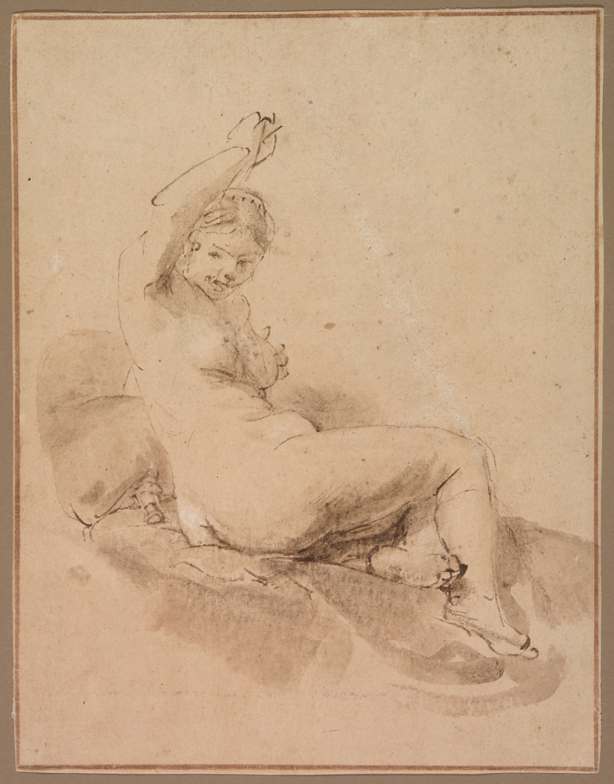 Female Nude Reclining with Arm Raised — Aert de Gelder