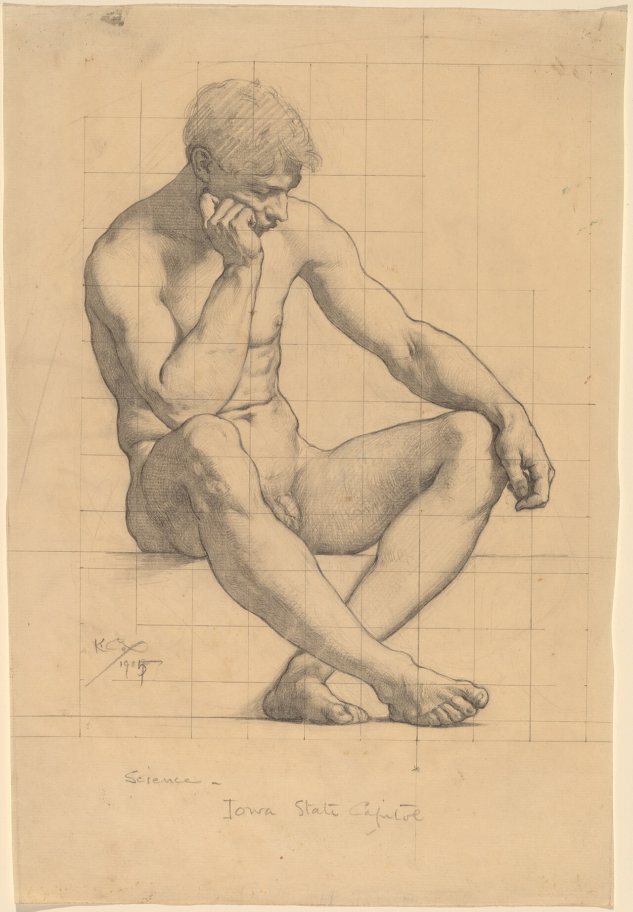 Kenyon Cox, Seated Male Nude - Study for "Science" - Iowa State Capitol, 1905, NGA 56969 — Kenyon Cox