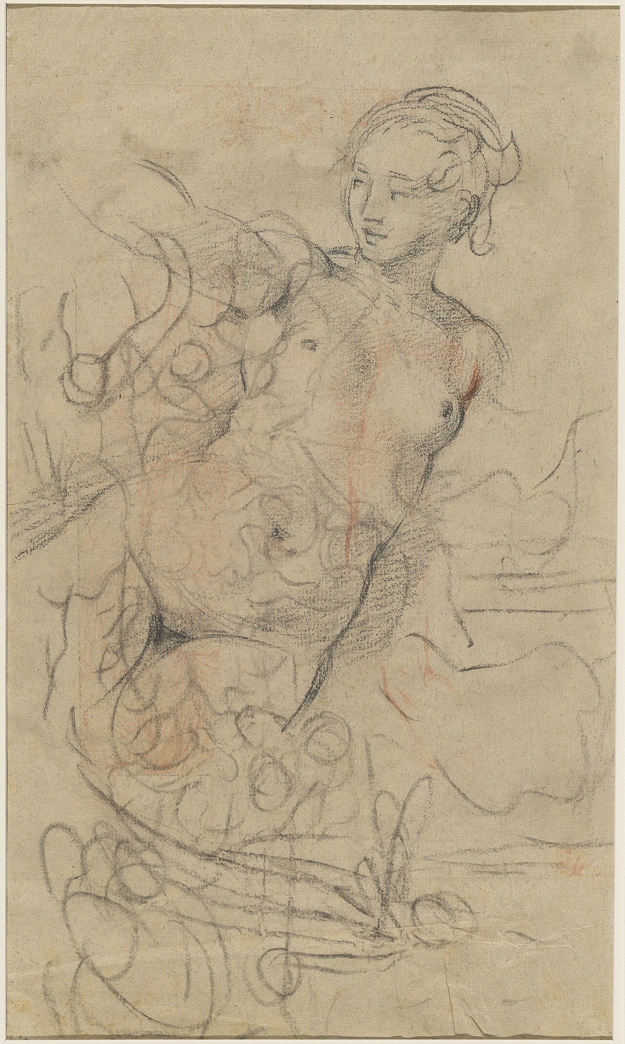 Jean-Baptiste Deshays, A Reclining Nude with Her Right Arm Raised over a Swift Composition Study (verso), c. 1763, NGA 84667 — Jean-Baptiste Deshays