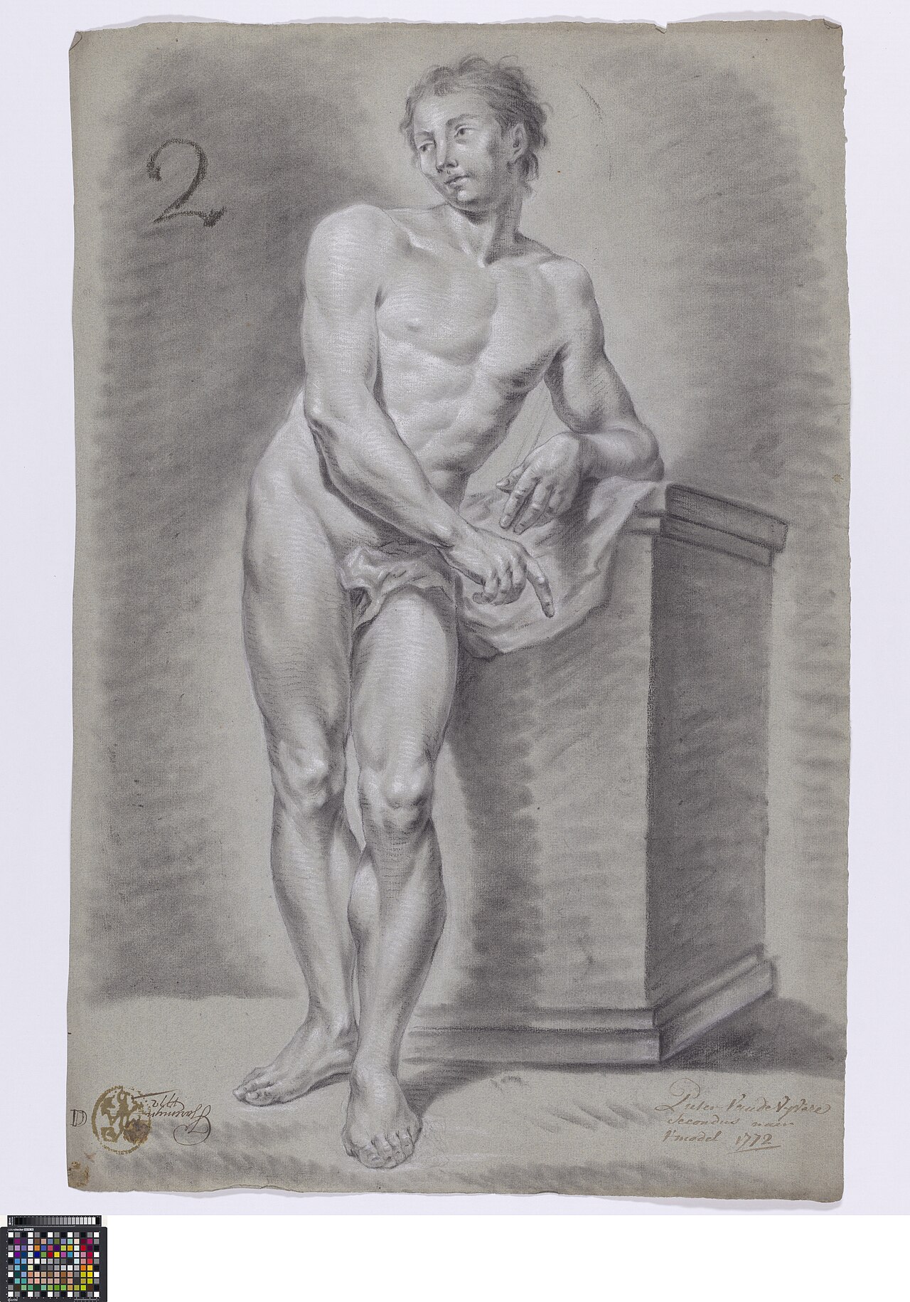 Academische studie naar levend model, staand mannelijk naakt, 1772, Pieter Van de Vivere, Musea Brugge, 0016.GRO0036.II — Pieter Van de Vivere