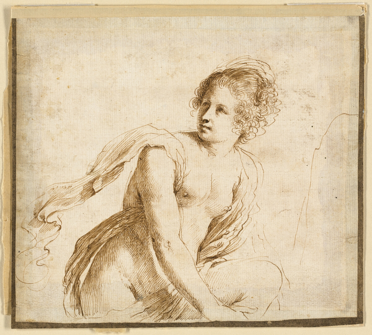 Female Nude Turning Towards Left, Clasping Knee — Follower of Guercino