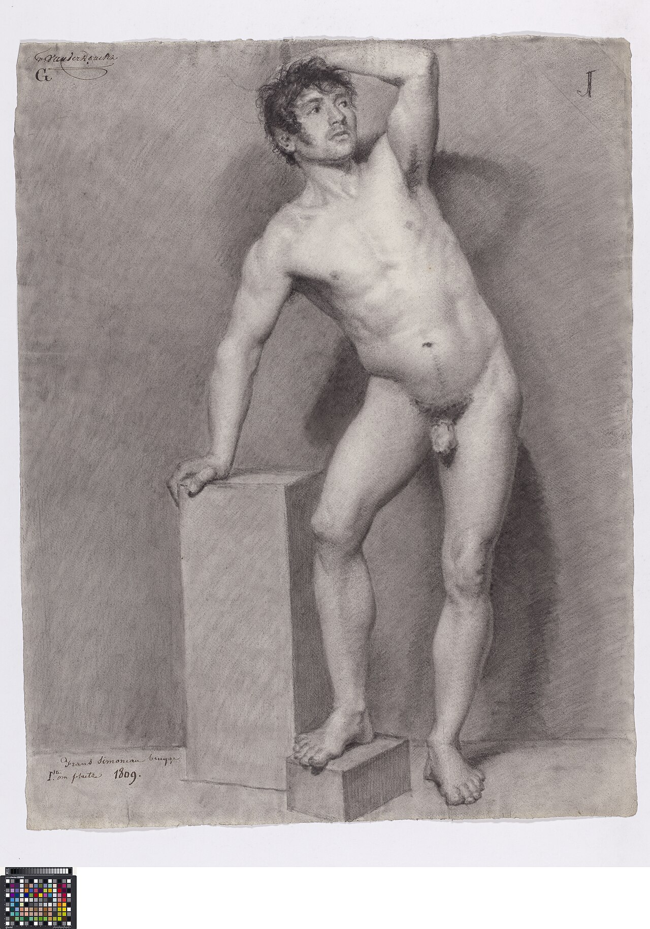 Academische studie naar levend model, staand mannelijk naakt, 1809, François Simonau, Musea Brugge, 0016.GRO0128.II — François Simonau