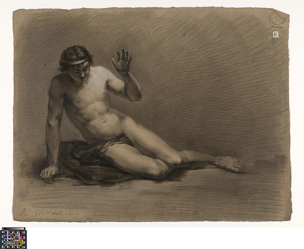 Academische studie naar levend model, liggend mannelijk naakt, 1853, Henri Verstraete, Musea Brugge, 0016.GRO0244.II — Henri Verstraete
