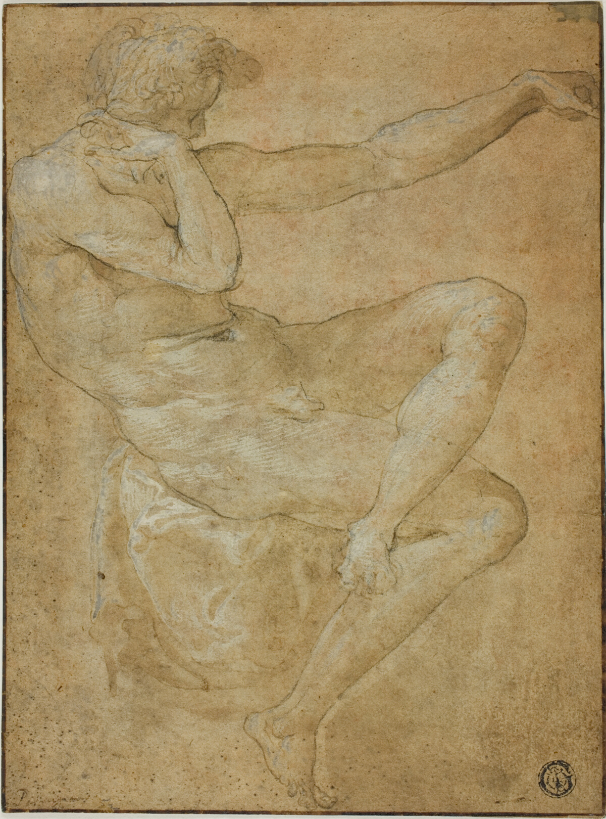Seated Male Nude with Outstretched Left Arm — Artiste inconnu
