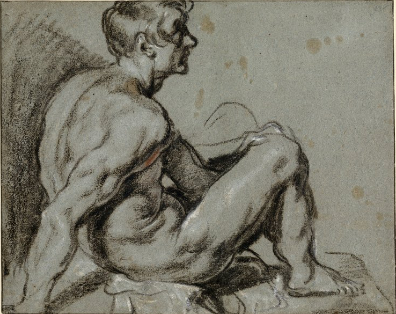 Jacob Jordaens (Attr) - Study of a nude man seated in profile to the right — Attributed to Jacob Jordaens