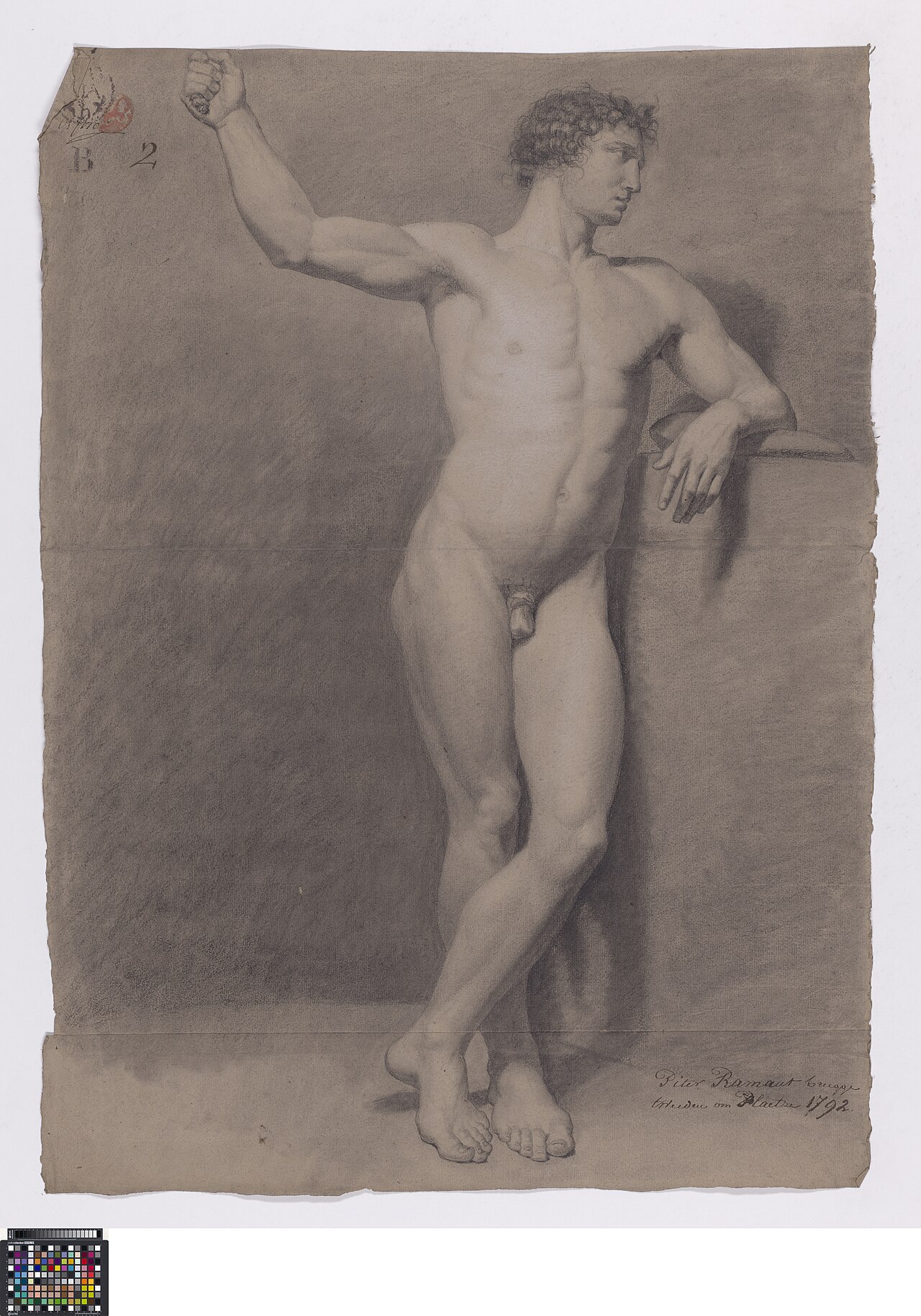 Academische studie naar levend model, staand mannelijk naakt, 1792, Pieter Ramaut, Musea Brugge, 0016.GRO0099.II — Pieter Ramaut