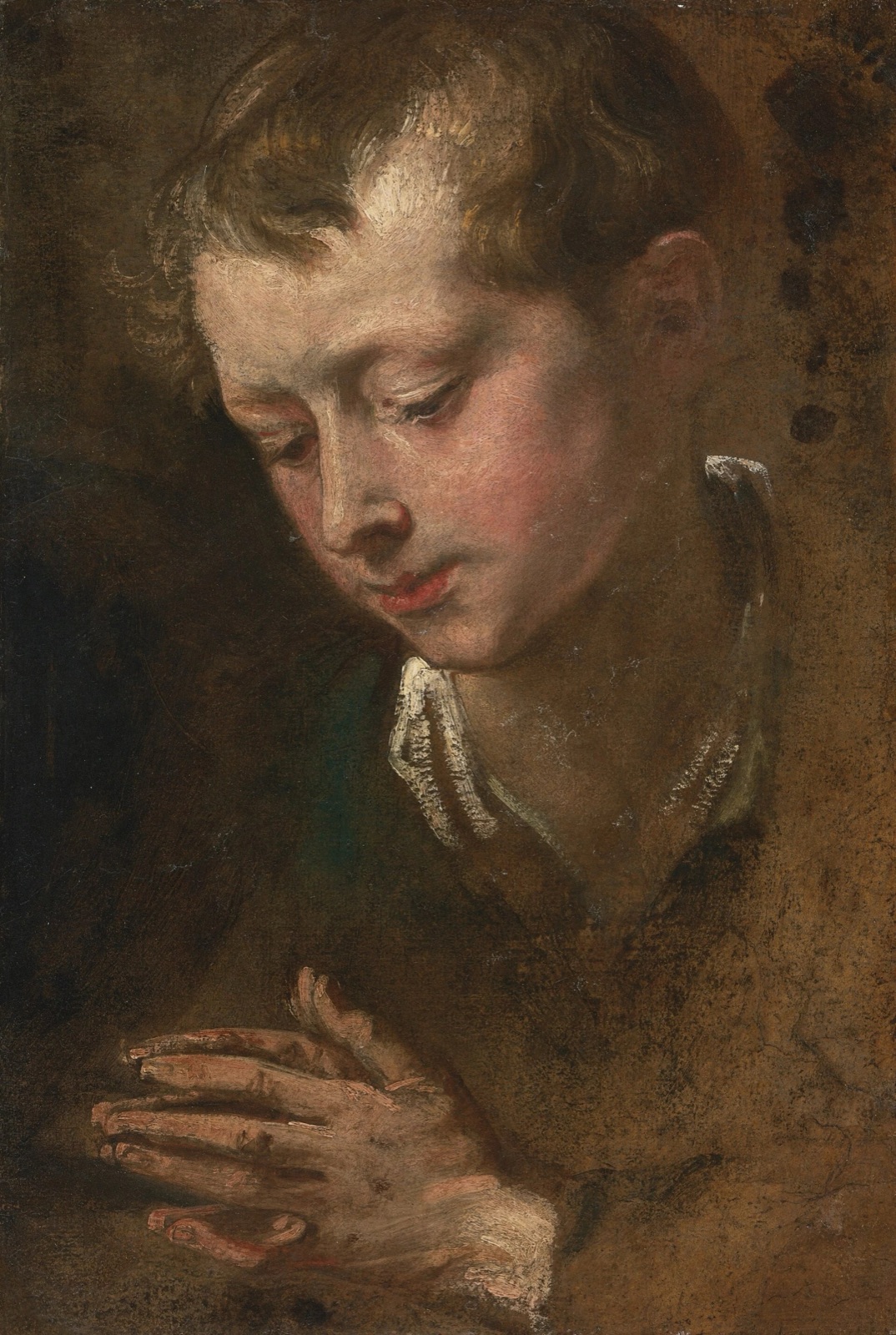 Anthony van Dyck -Head of a boy with clasped hands, a study for Suffer Little Children to Come unto Me - c1618 — Anthony van Dyck