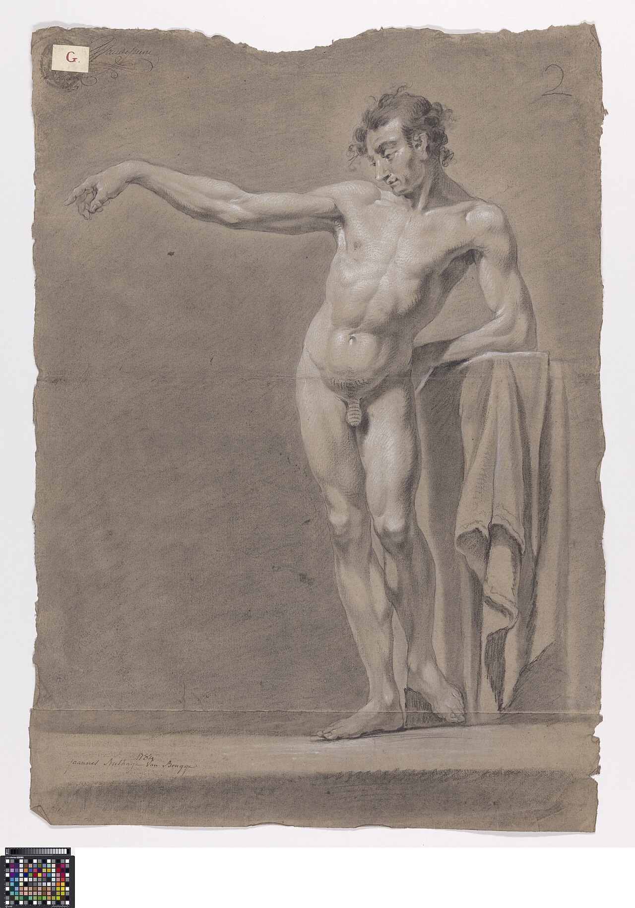 Academische studie naar levend model, staand mannelijk naakt, 1784, Joannes Riethage, Musea Brugge, 0016.GRO0079.II — Joannes Riethage
