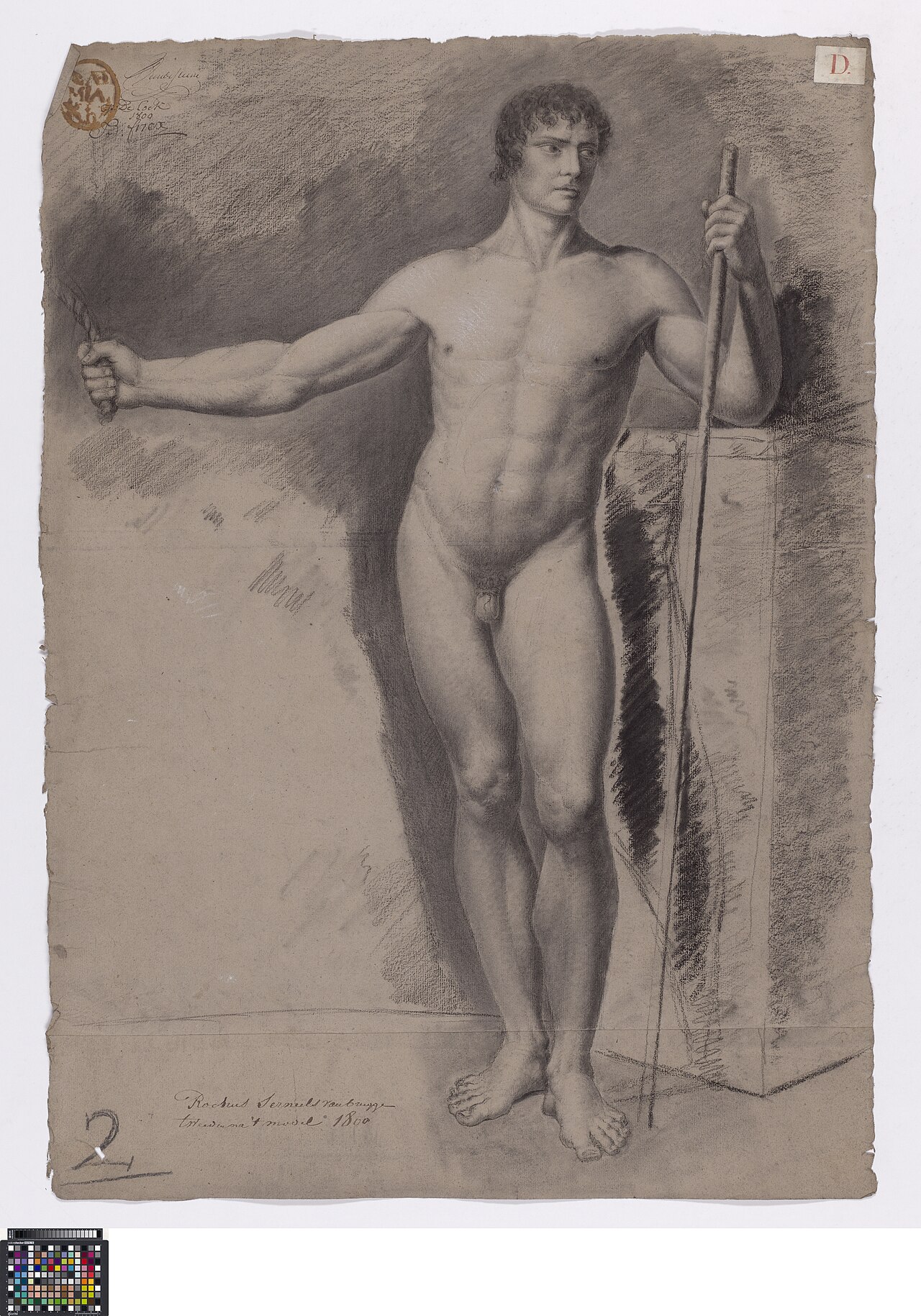 Academische studie naar levend model, staand mannelijk naakt, 1800, Rochus Serneels, Musea Brugge, 0016.GRO0111.II — Rochus Serneels