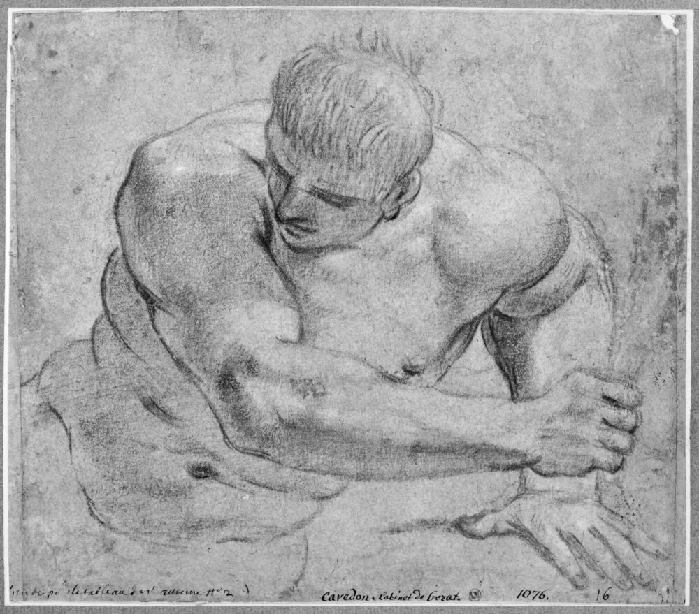 Giacomo Cavedone - Study of a Nude man's Head and Torso - NMH 1256-1863 - Nationalmuseum — Giacomo Cavedone