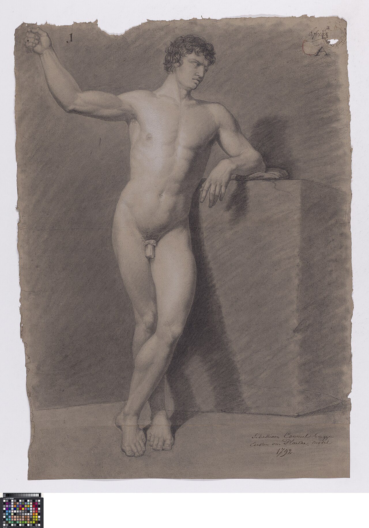 Academische studie naar levend model, staand mannelijk naakt, 1792, Sebastiaan Caneel, Musea Brugge, 0016.GRO0098.II — Sebastiaan Caneel