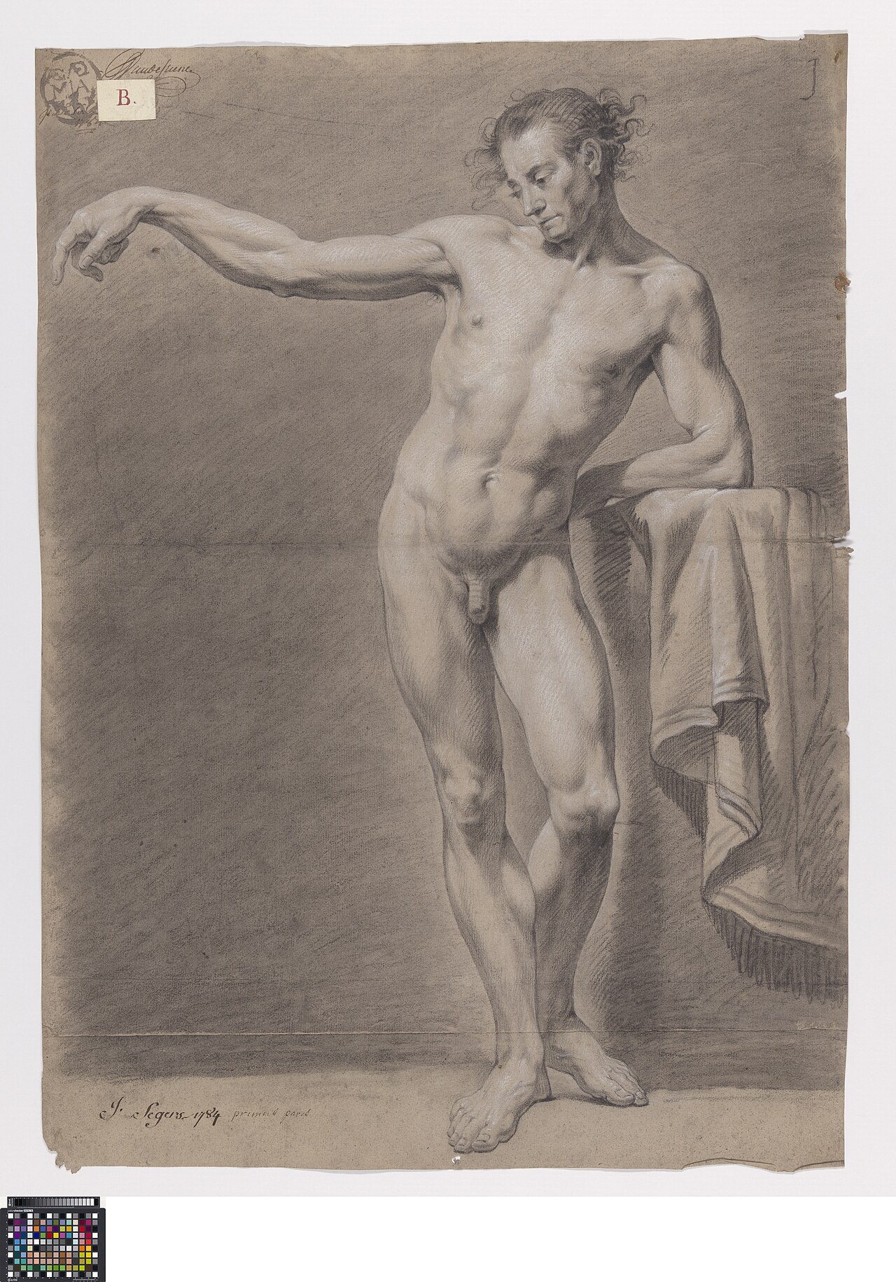 Academische studie naar levend model, staand mannelijk naakt, 1784, Joannes Zegers, Musea Brugge, 0016.GRO0075.II — Joannes Zegers