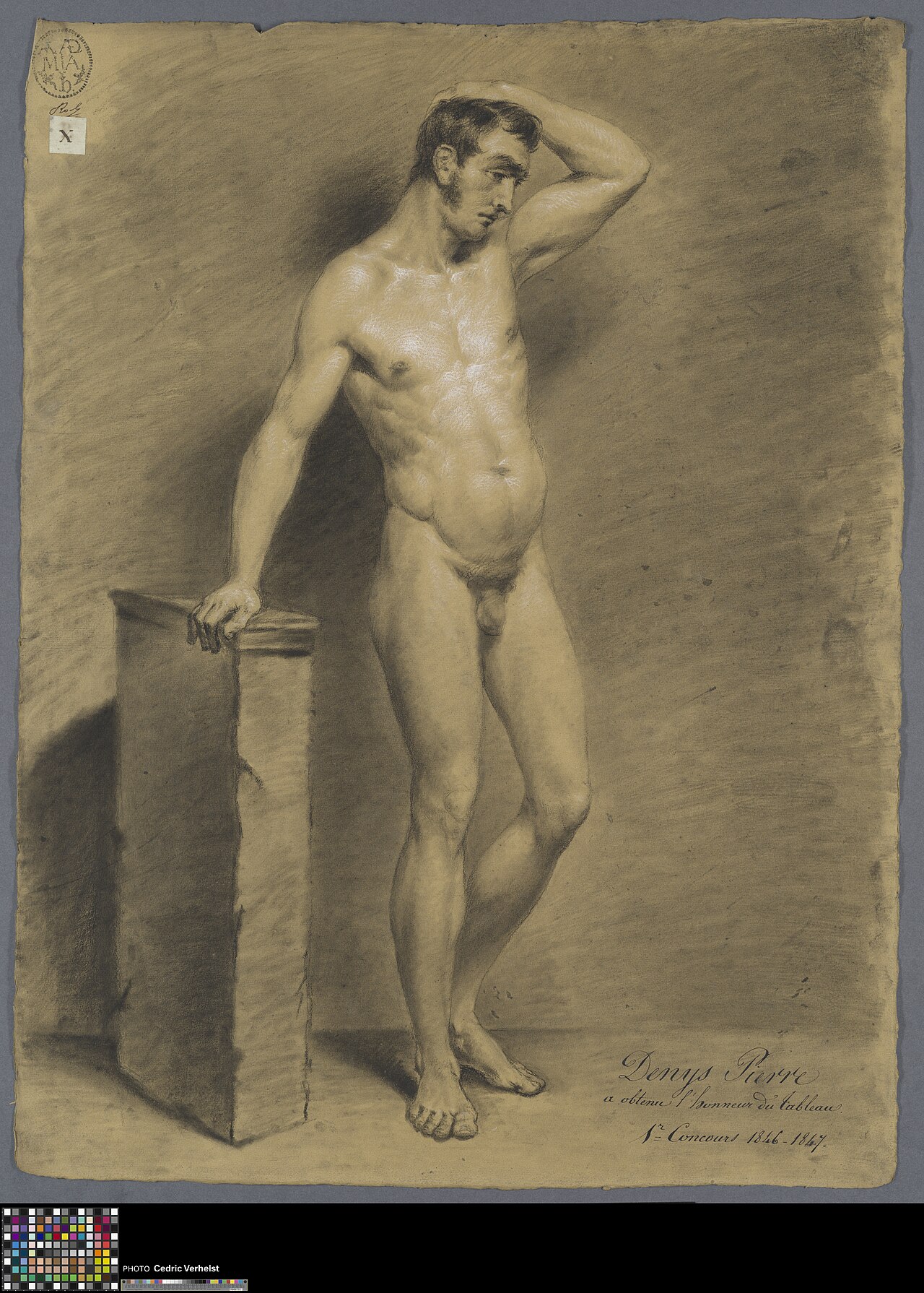 Academische studie naar levend model, staand mannelijk naakt, 1846, Pièrre Denis, Musea Brugge, 0022.GRO0408.II — Pièrre Denis