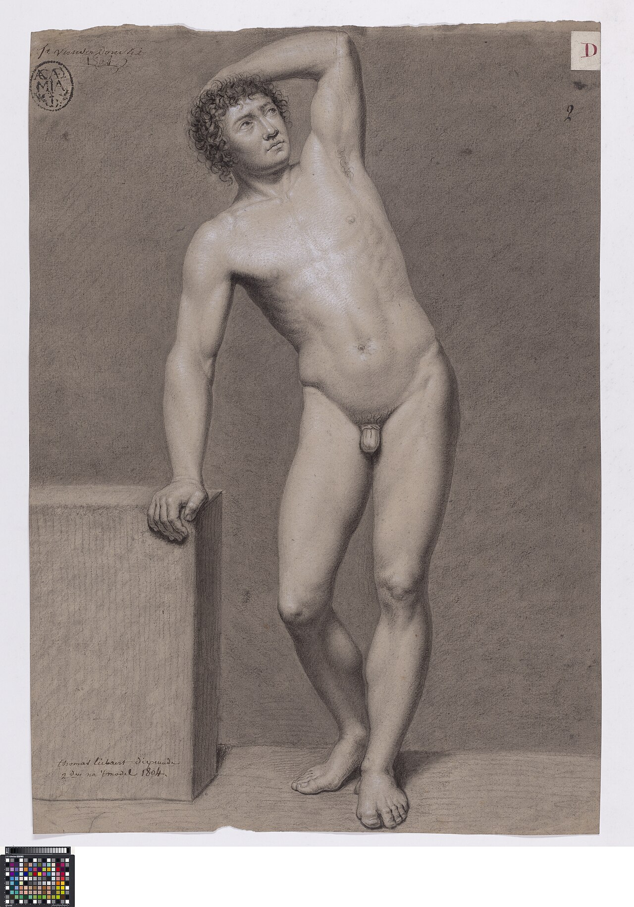 Academische studie naar levend model, staand mannelijk naakt, 1804, Thomas Joseph Liebaert, Musea Brugge, 0016.GRO0121.II — Thomas Joseph Liebaert