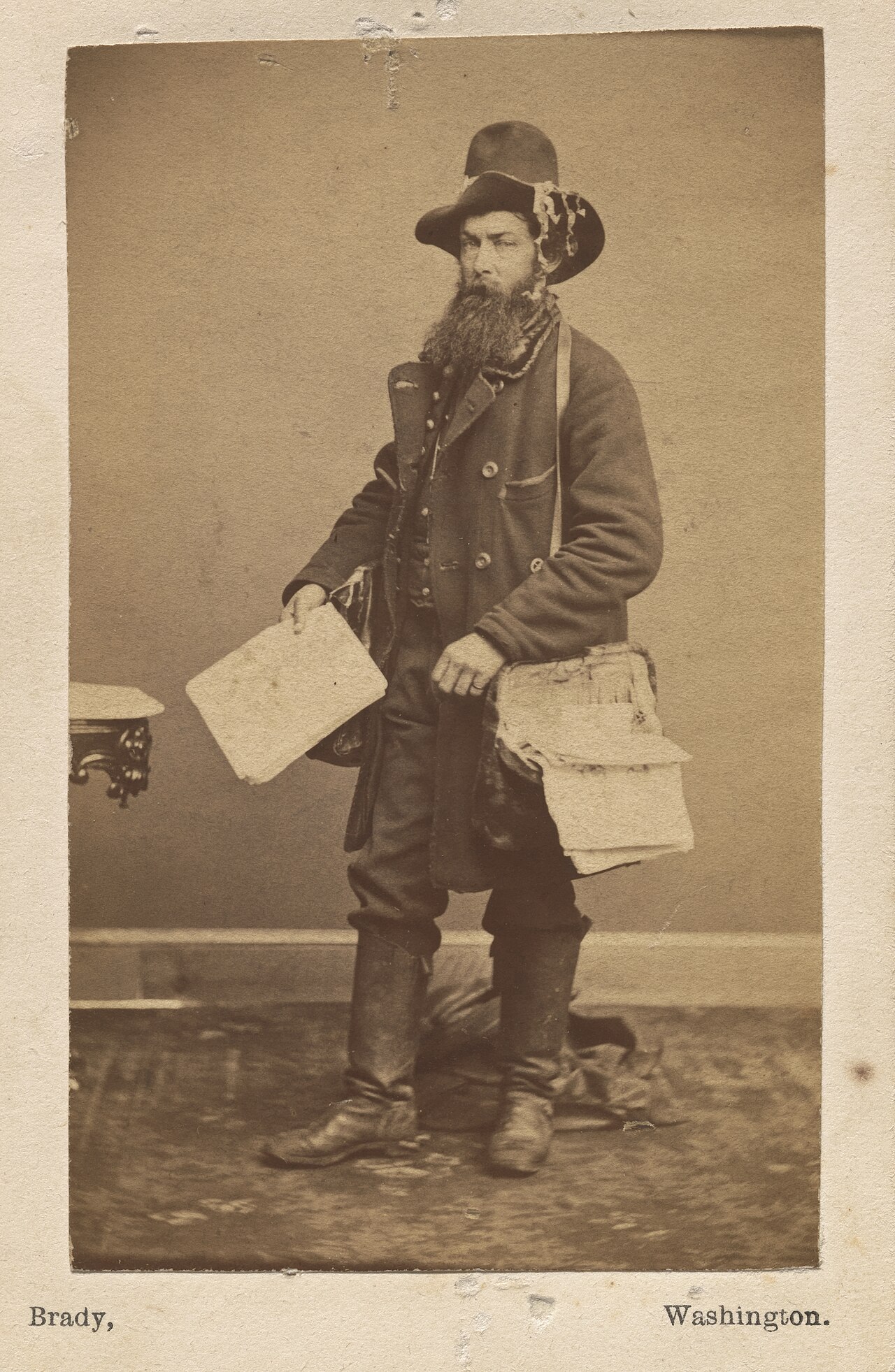 Alfred Waud by Mathew B. Brady, c. 1865, albumen silver print, from the National Portrait  — Mathew B. Brady