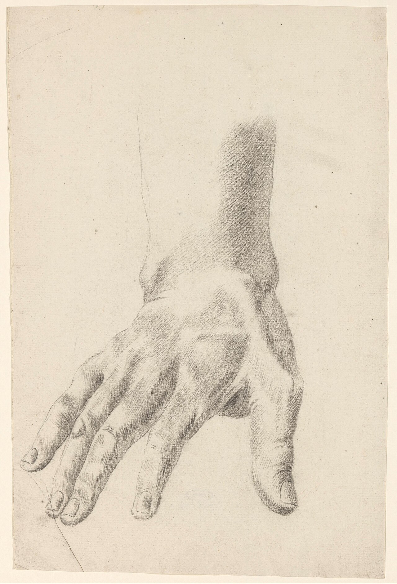 Academiestudie naar een gips van een antiek beeld detailstudie van een hand, RP-T-1988-42 — Unbekannter Künstler