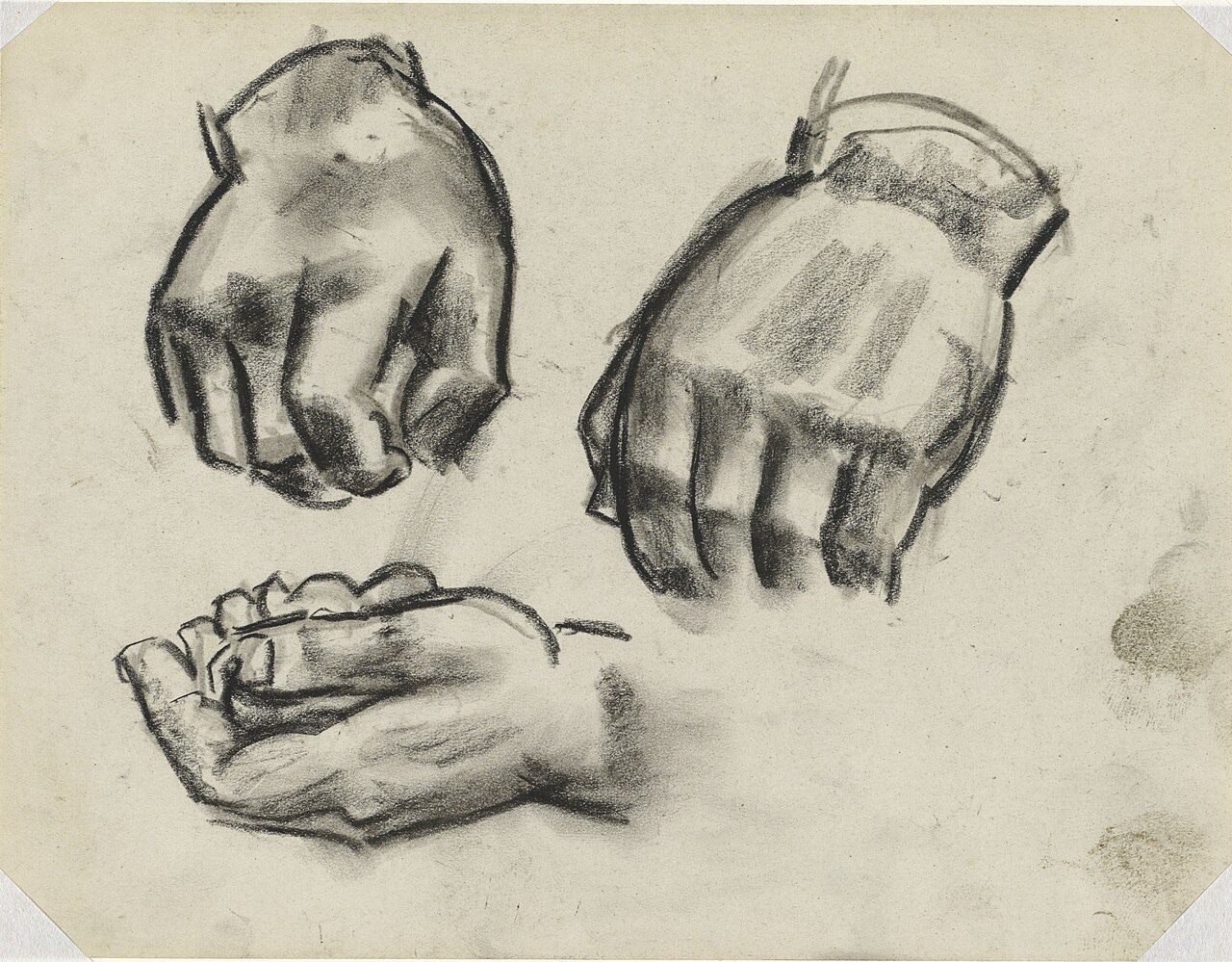 Blad met drie studies van handen Zonder titel, RP-T-2010-43-358 — Artiste inconnu