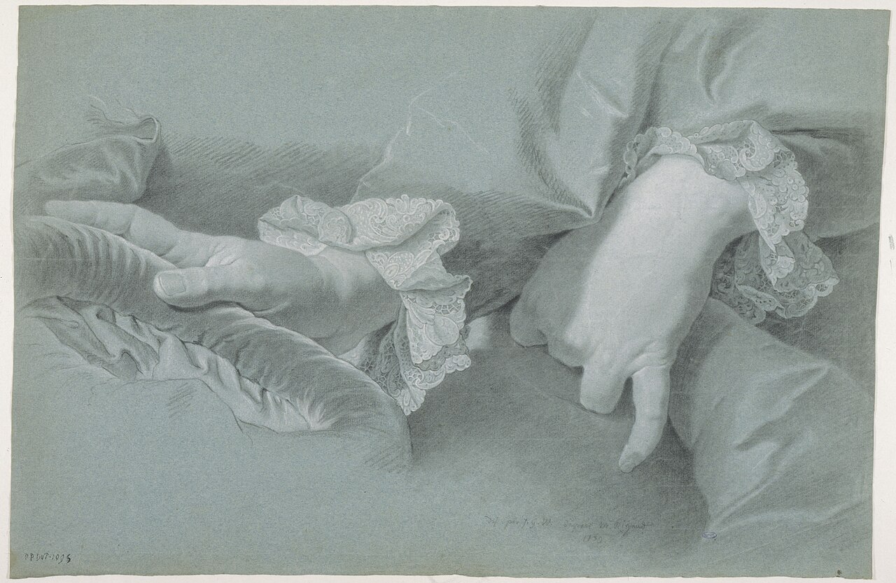 Etude de mains pour le portrait du comte Sinzendorf, d'après Rigaud, DDUT1096 — Johann Georg Wille