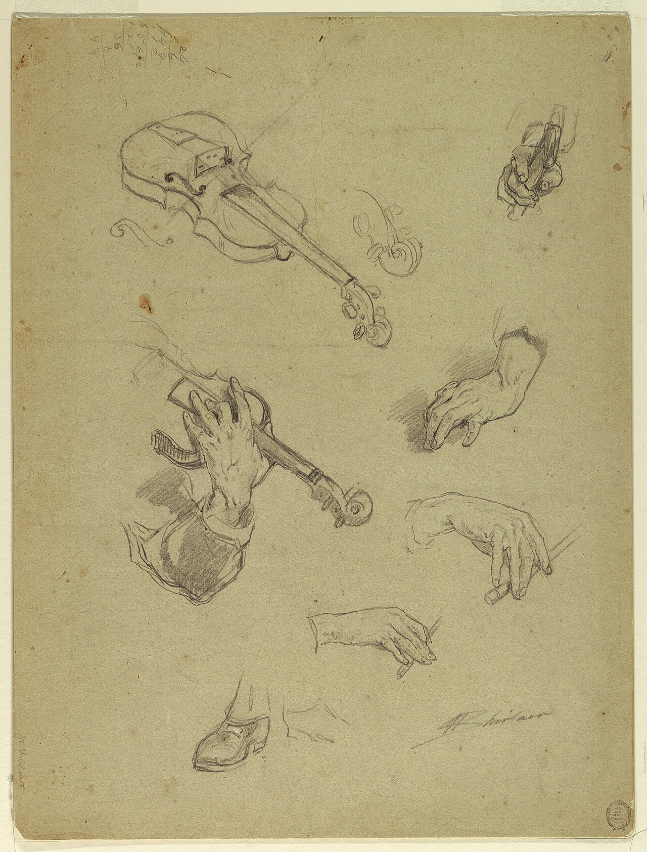 Drawing, Sheet of Studies of Hands of a Violin Player, 1878 (CH 18176307) — Walter Shirlaw