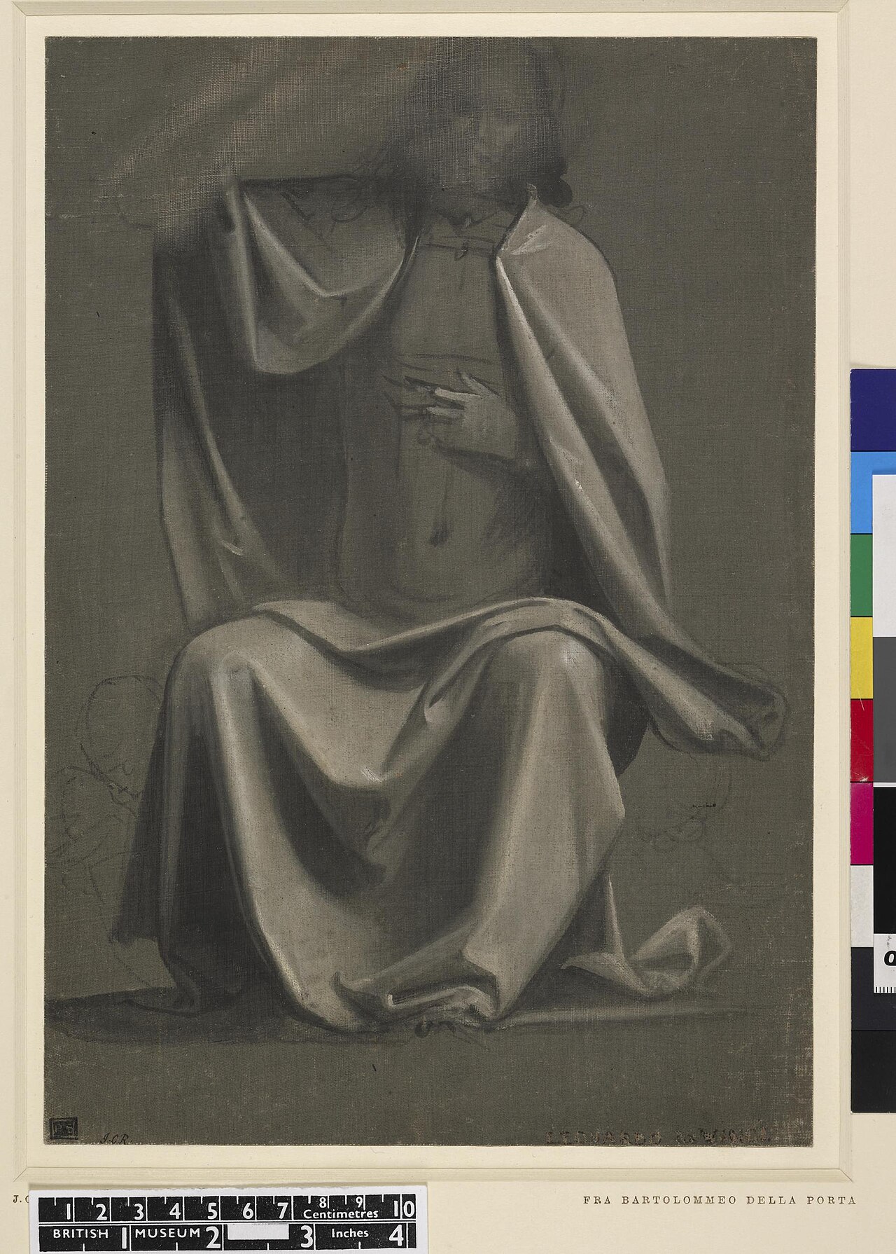 Fra Bartolommeo - A study of drapery for a Christ, in the Last Judgement, 1895,0915.487 — Fra Bartolomeo