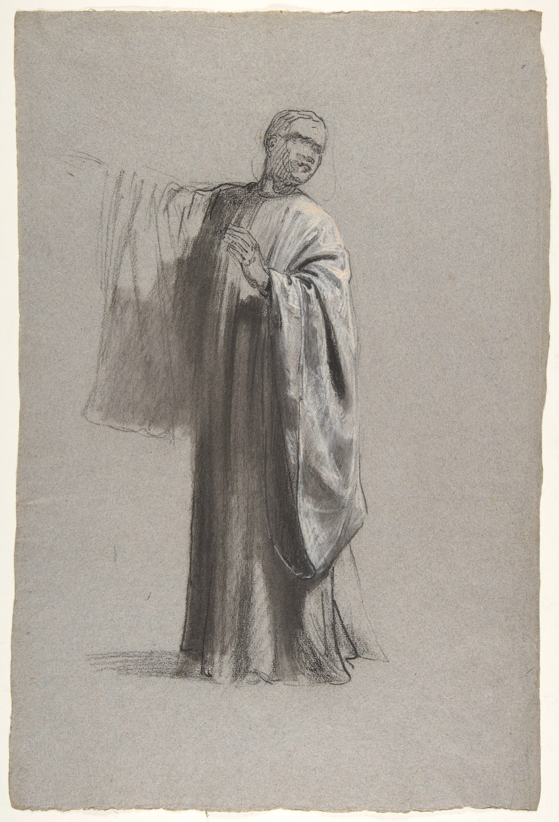 Drapery Study for a Cleric (lower register); verso:  Sleeve of a Cleric; (studies for wall paintings in the Chapel of Saint Remi, Sainte-Clotilde, Paris, 1858) — Isidore Pils